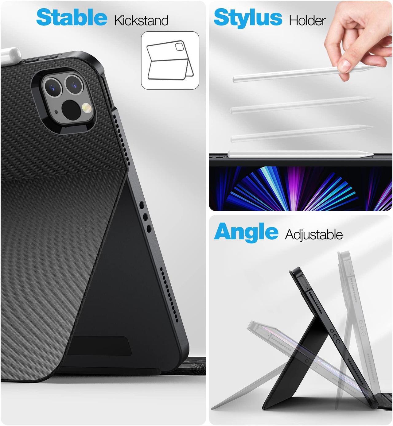 Alt view image 3 of 5 - Dracool Magnetic Detachable for iPad Air 5th/4th Generation Case with Keyboard, for iPad Pro 11 Case with Keyboard Multi-Touch Trackpad Backlit Pencil Holder Wireless Keyboard with Kickstand, Gray
