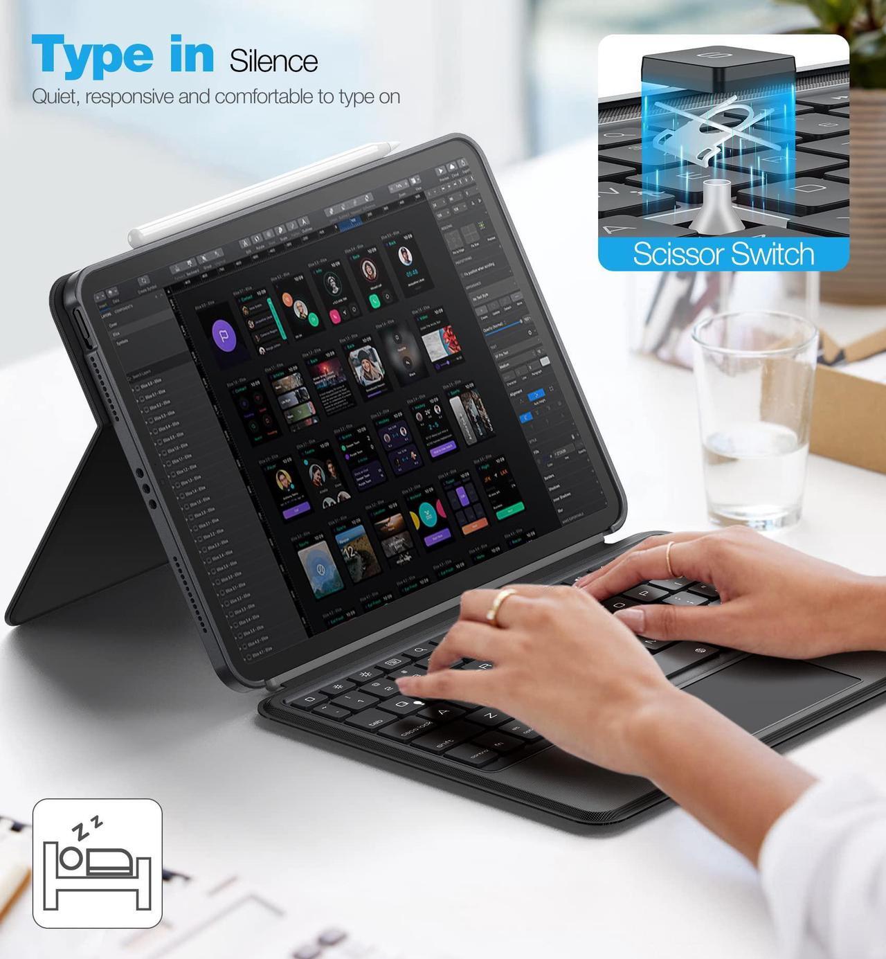 Alt view image 5 of 5 - Dracool Magnetic Detachable for iPad Air 5th/4th Generation Case with Keyboard, for iPad Pro 11 Case with Keyboard Multi-Touch Trackpad Backlit Pencil Holder Wireless Keyboard with Kickstand, Gray