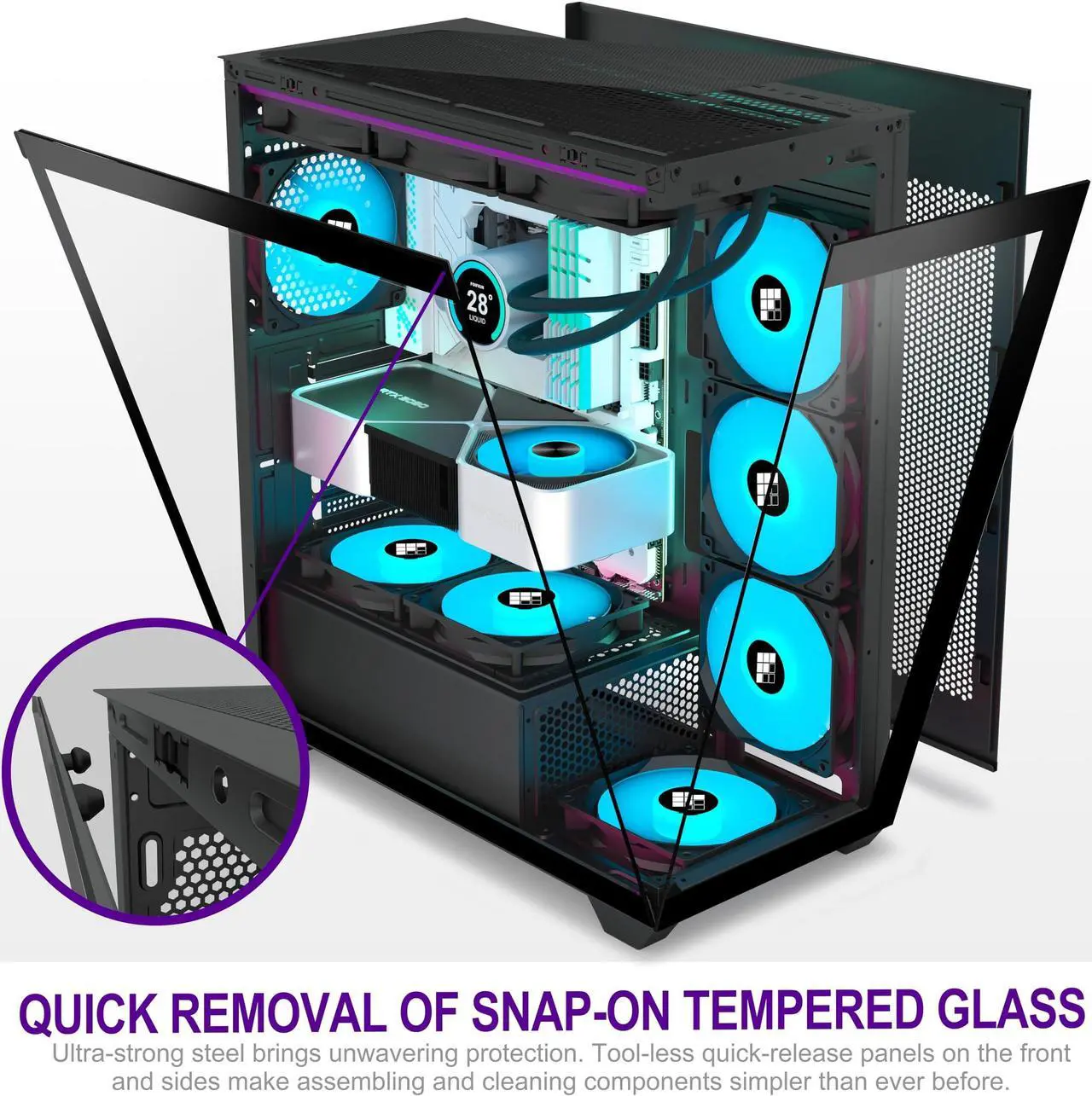 Alt view image 2 of 5 - FOIFKIN PC Case - Pre-Installed 3 PWM ARGB Fan, ATX Mid-Tower Gaming PC Case, with Type-C, F3 Black