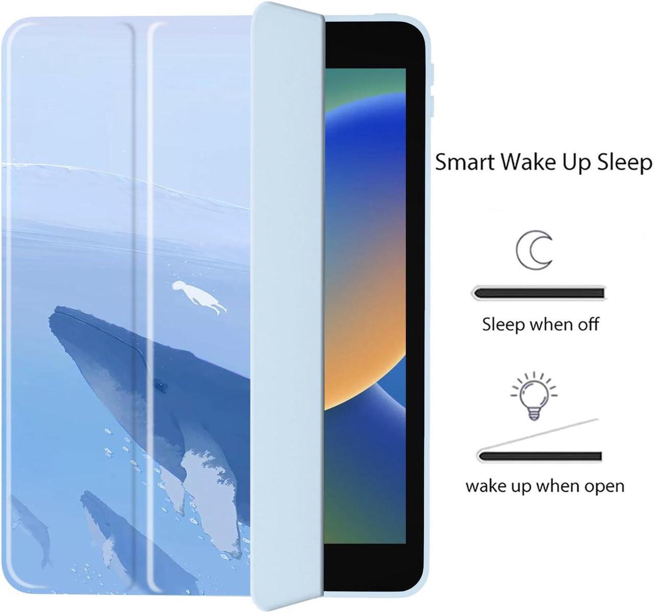 Alt view image 3 of 5 - Cute Whale for iPad Pro 10.5 Inch 2017 Air 3 Case with Pencil Holder, Foldable Blue Leather Cover Case, Support Auto Sleep Wake