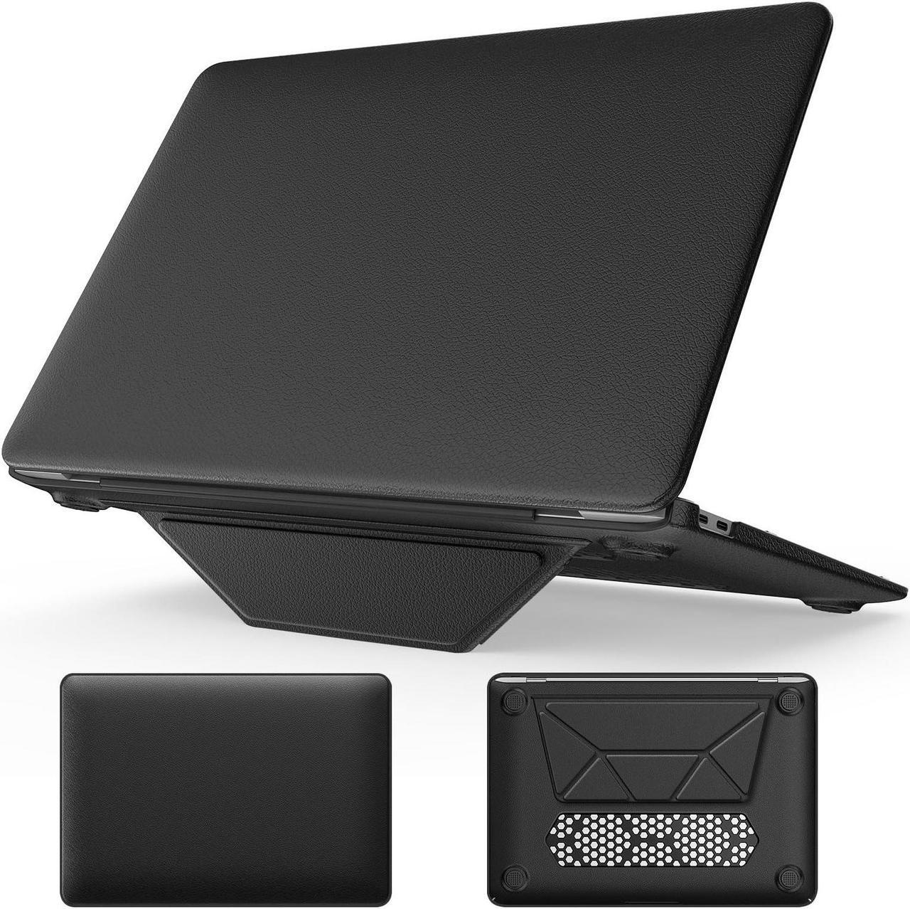 Main image of MEEgoodo for MacBook Air 13 inch Case 2021 2020 2019 2018, Kickstand Cover Fit Model A2337 M1 A2179 A1932, PU Leather Laptop Hard Shell with TPU Keyboard & Webcam Cover & OTG Adapter,Black