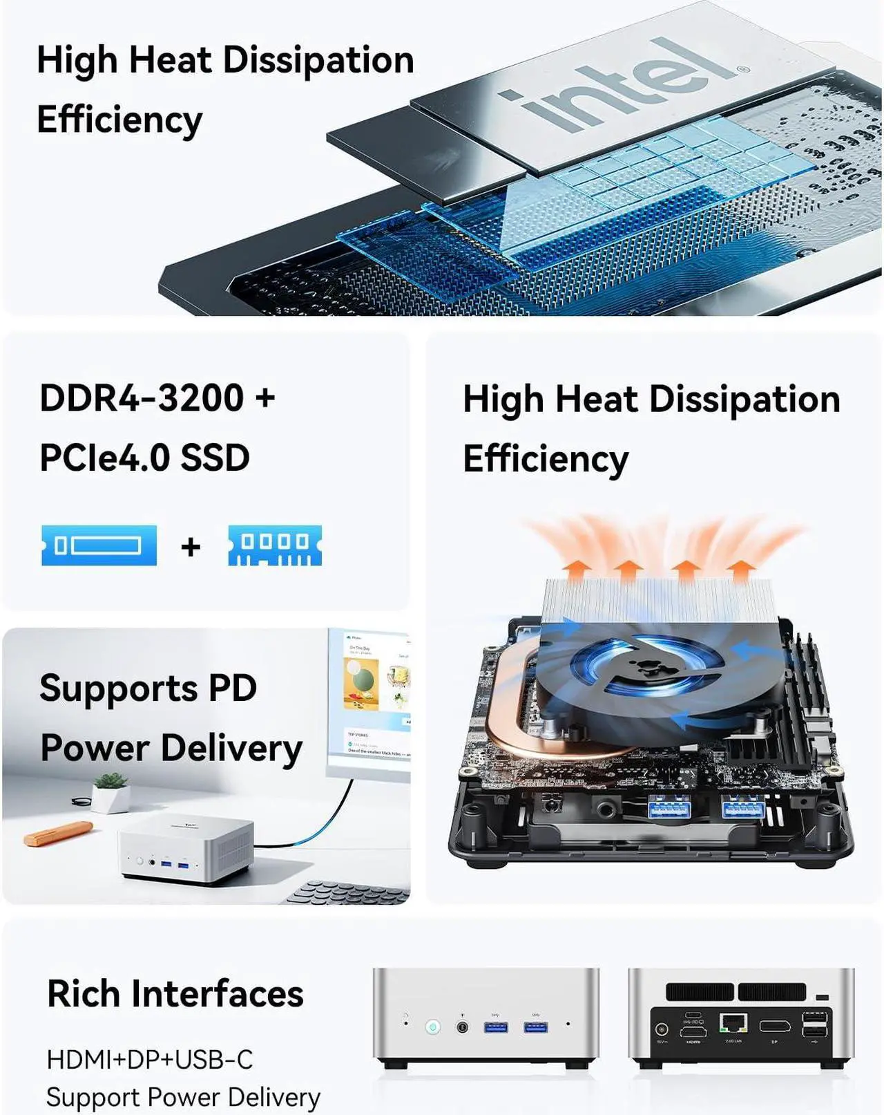 Alt view image 3 of 5 - MINISFORUM Venus Series UN1250 Mini PC Core i5-1250P(12C/16T, up to 4.4GHz) 16GB RAM 1TB SSD, HDMI/DP/USB-C 4K@60Hz Triple Outputs, 2.5G LAN, WiFi6E, 4X USB Port Desktop Computer