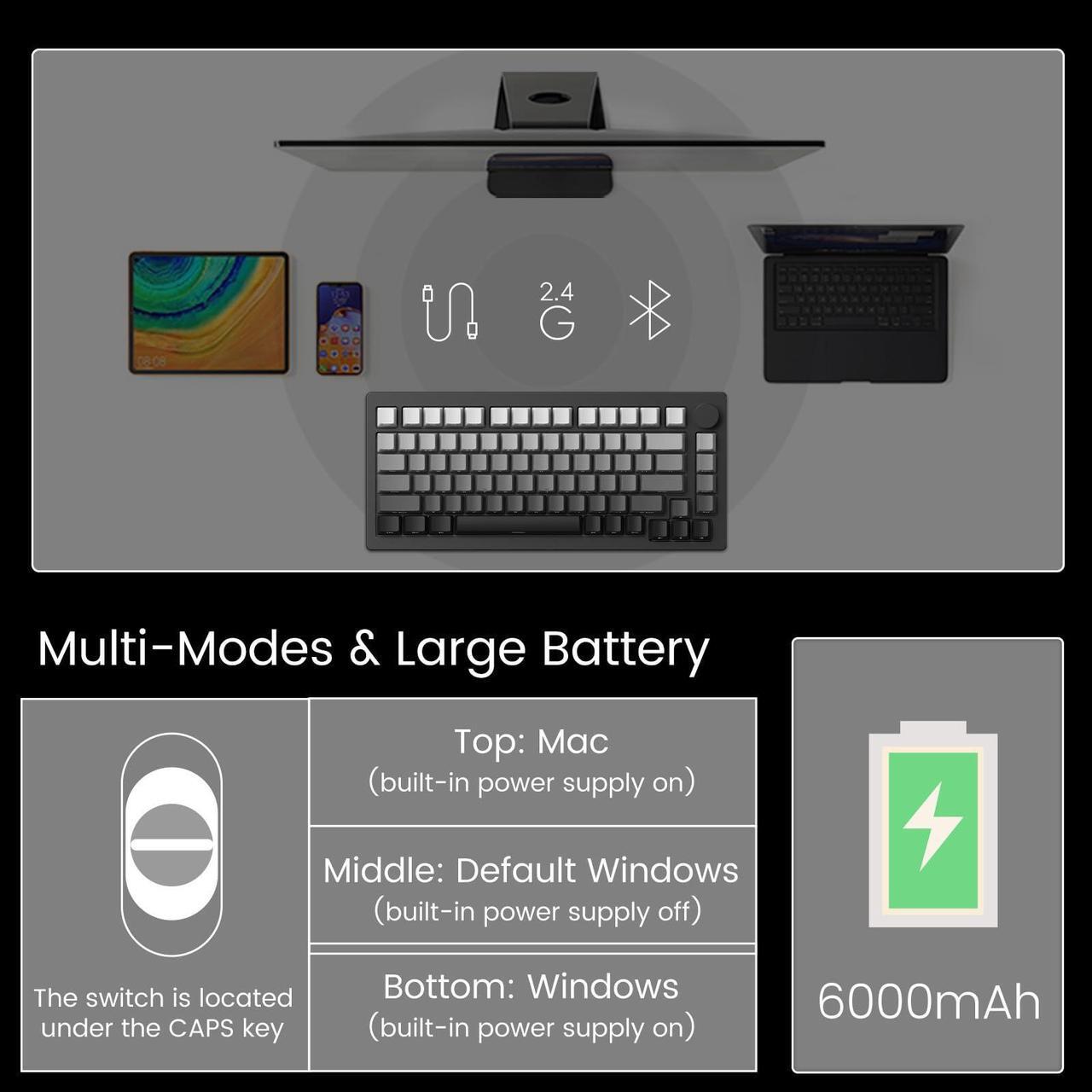 Alt view image 2 of 5 - MONSGEEK M1W V3 VIA Aluminum Mechanical Keyboard 75% RGB Hot-swappable Gaming Keyboard with Knob, 6000 mAH RGB Gradient Black Custom Keyboard with PBT Double Shot Keycaps Rosewood Switch