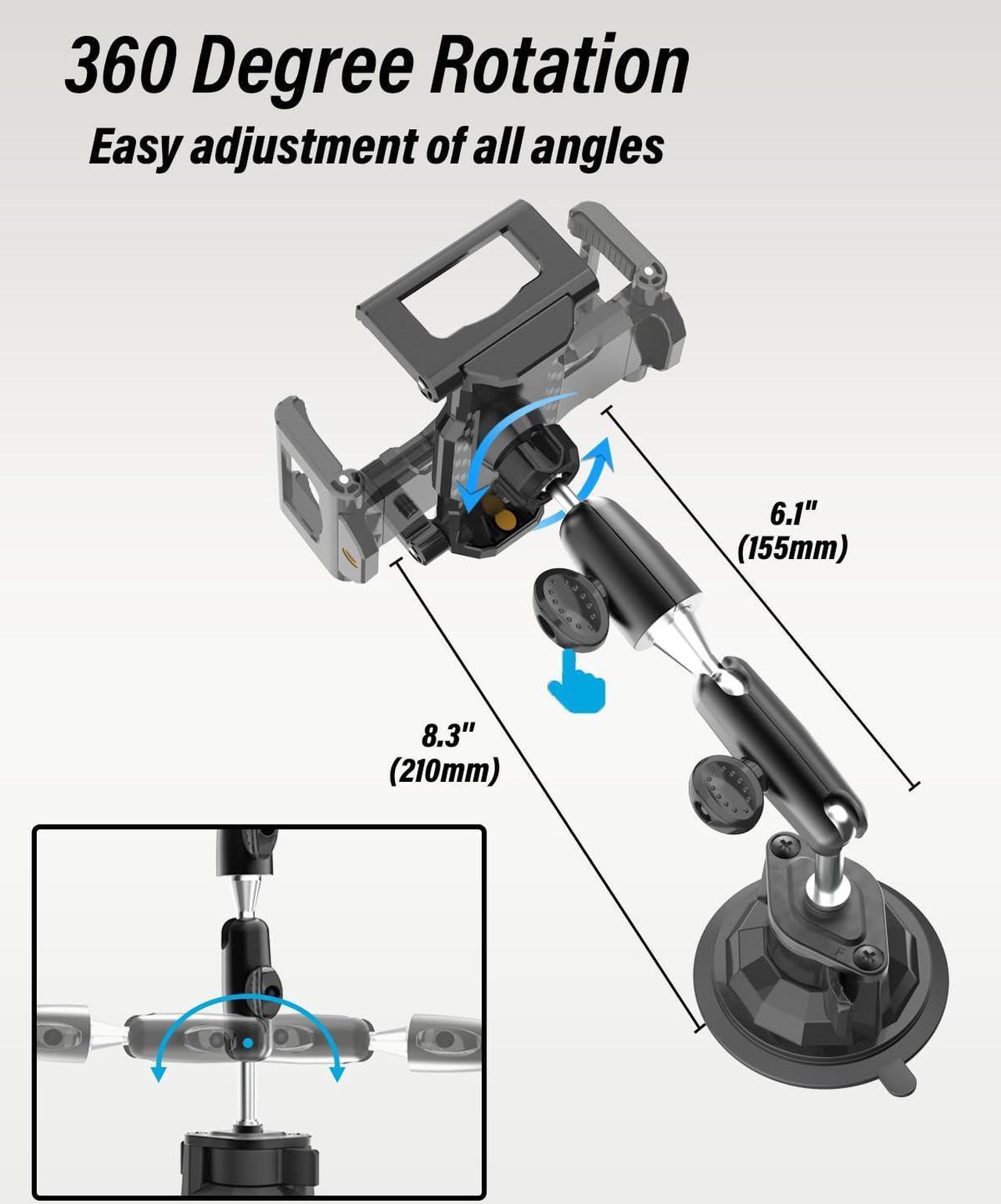 Alt view image 2 of 5 - NATDETC Car Dashboard Windshield Tablet Mount for Truck with Flexible Metal Arm, Suction Cup Tablet Holder Fit Thick Cases (Deep Max 1.18'') for iPad Pro Air Mini, Galaxy Tab, iPhone, 6-15.6'' Devices
