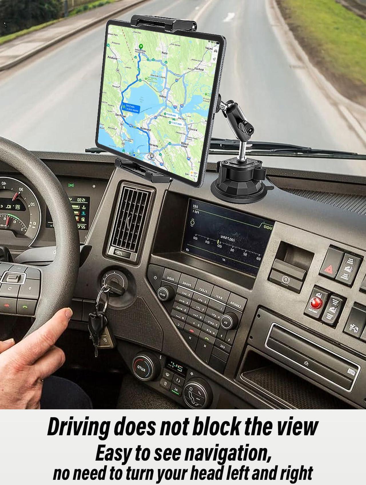 Alt view image 4 of 5 - NATDETC Car Dashboard Windshield Tablet Mount for Truck with Flexible Metal Arm, Suction Cup Tablet Holder Fit Thick Cases (Deep Max 1.18'') for iPad Pro Air Mini, Galaxy Tab, iPhone, 6-15.6'' Devices