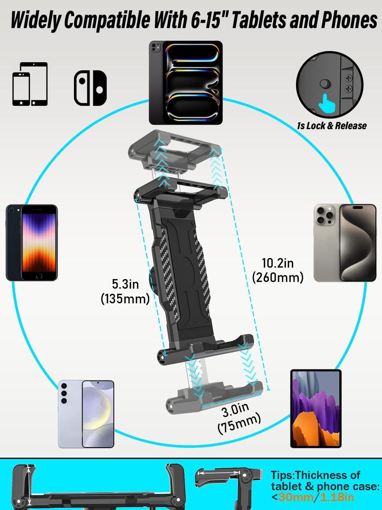 Alt view image 5 of 5 - NATDETC Car Dashboard Windshield Tablet Mount for Truck with Flexible Metal Arm, Suction Cup Tablet Holder Fit Thick Cases (Deep Max 1.18'') for iPad Pro Air Mini, Galaxy Tab, iPhone, 6-15.6'' Devices