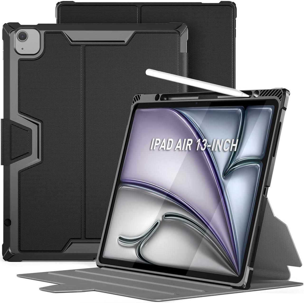 Main image of Poetic Explorer Case for iPad Air 13 (2024) / iPad Pro 12.9 (2022) / iPad Pro 12.9 (2021), Full Body Tough 360 Degree Stand Folio Cover with Pencil Holder,Built-in Screen Protector, Black