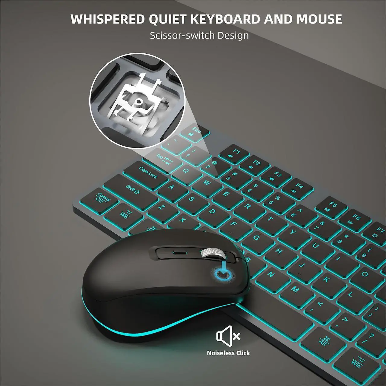 Alt view image 4 of 5 - Wireless Keyboard and Mouse RGB Backlit Combo, Slim & Quiet, Rechargeable, Light Up, Jiggler, Tilt Angle, 2.4GHz Silent Keyboard Mouse for Mac Windows PC Computer, Laptop, Desktop (Space Gray)