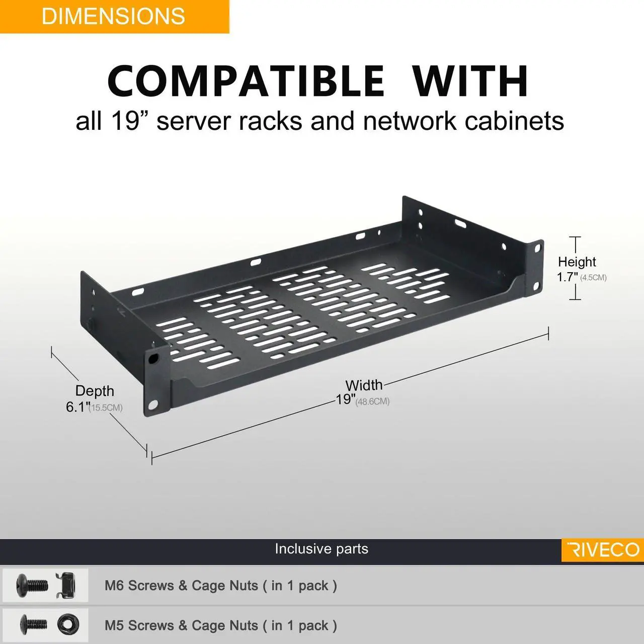 Alt view image 4 of 5 - RIVECO 2 PCS 6 Rack Shelves for 19 inches Network Rack & Cabinets, 1U Rack Mount Shelf Vented Cantilever Tray, for Server, IT & Sound Equipment