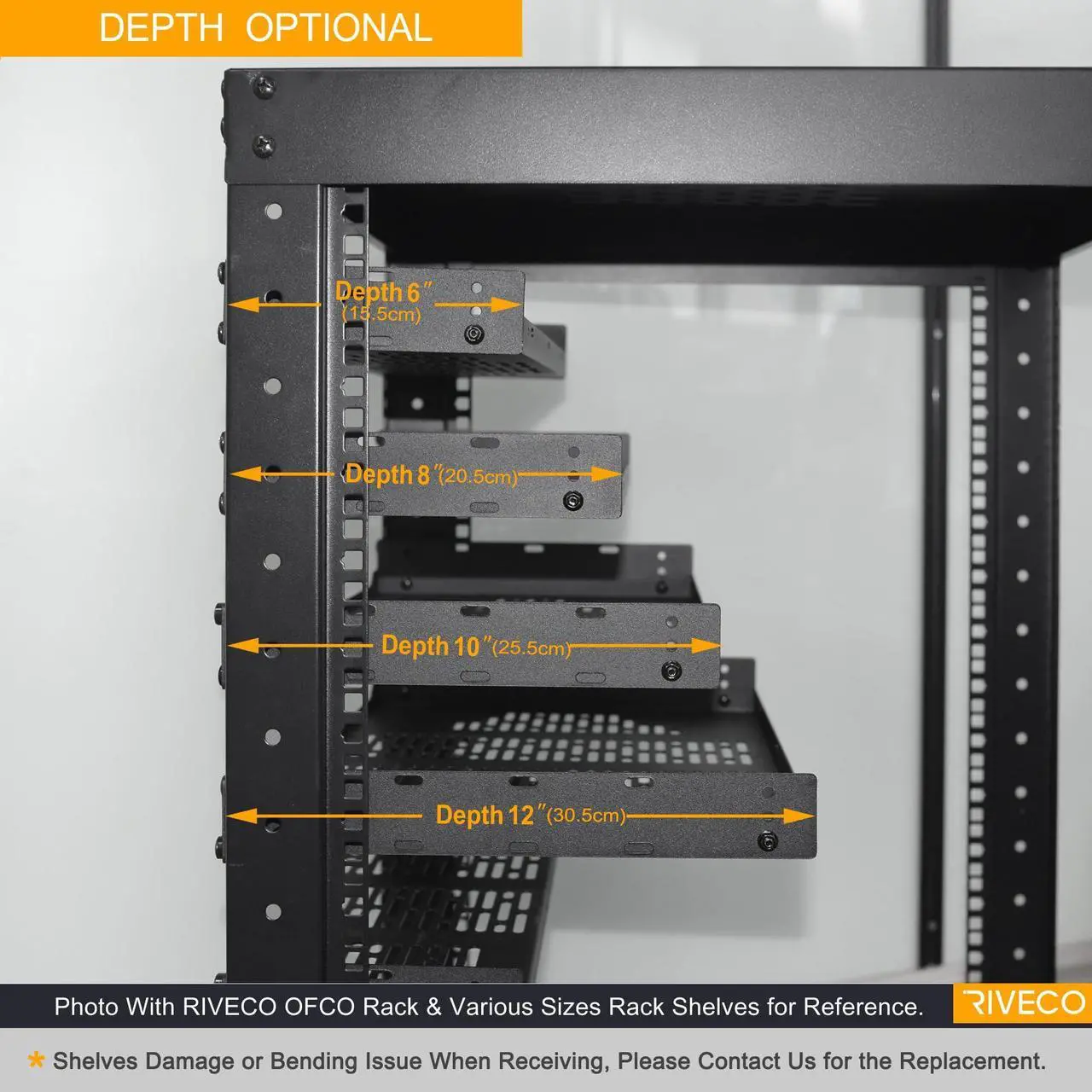 Alt view image 5 of 5 - RIVECO 2 PCS 6 Rack Shelves for 19 inches Network Rack & Cabinets, 1U Rack Mount Shelf Vented Cantilever Tray, for Server, IT & Sound Equipment