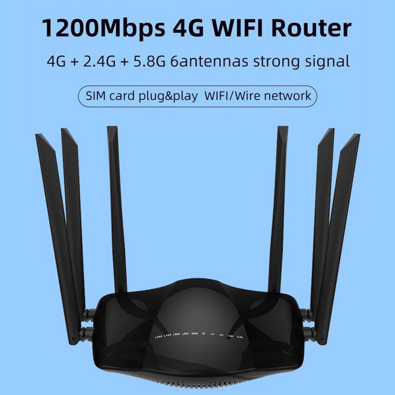 Alt view image 3 of 5 - 4G Router - 2.4GHz 5GHz Dual Band, Gigabit 4G Cellular Router with SIM Card Slot, 1 * 10/100/1000Mbps WAN & 4 * 10/100/1000Mbps LAN, 6 x 5dBi Omni Directional Antenna