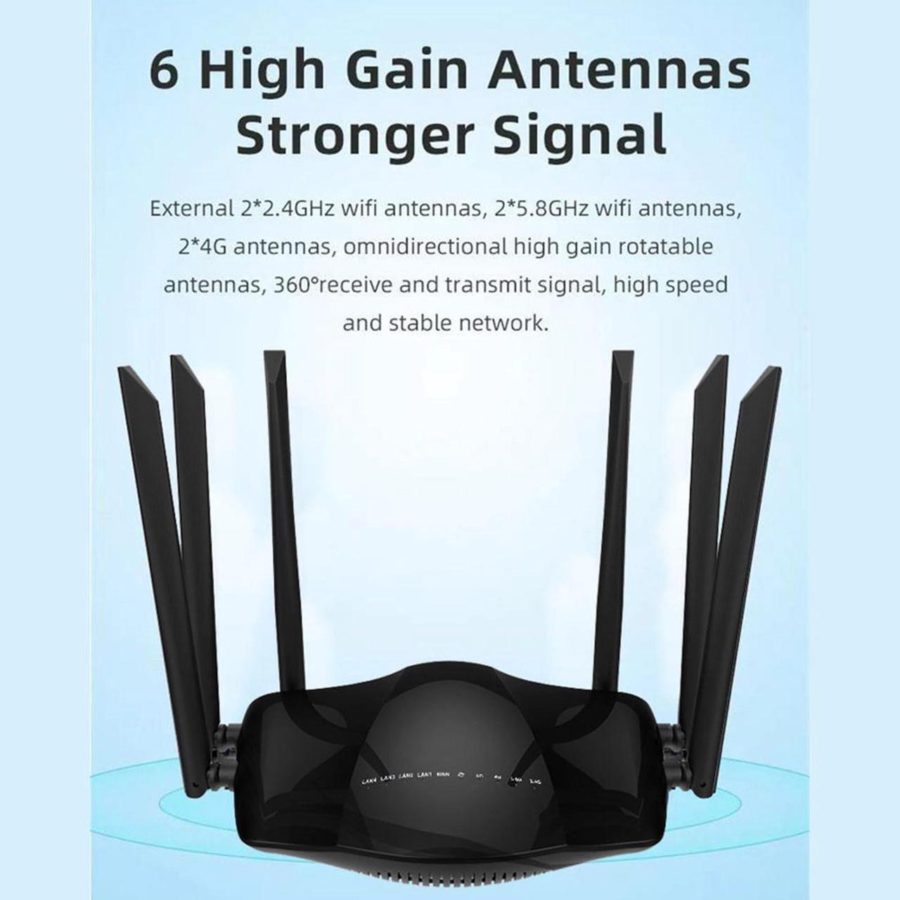 Alt view image 4 of 5 - 4G Router - 2.4GHz 5GHz Dual Band, Gigabit 4G Cellular Router with SIM Card Slot, 1 * 10/100/1000Mbps WAN & 4 * 10/100/1000Mbps LAN, 6 x 5dBi Omni Directional Antenna