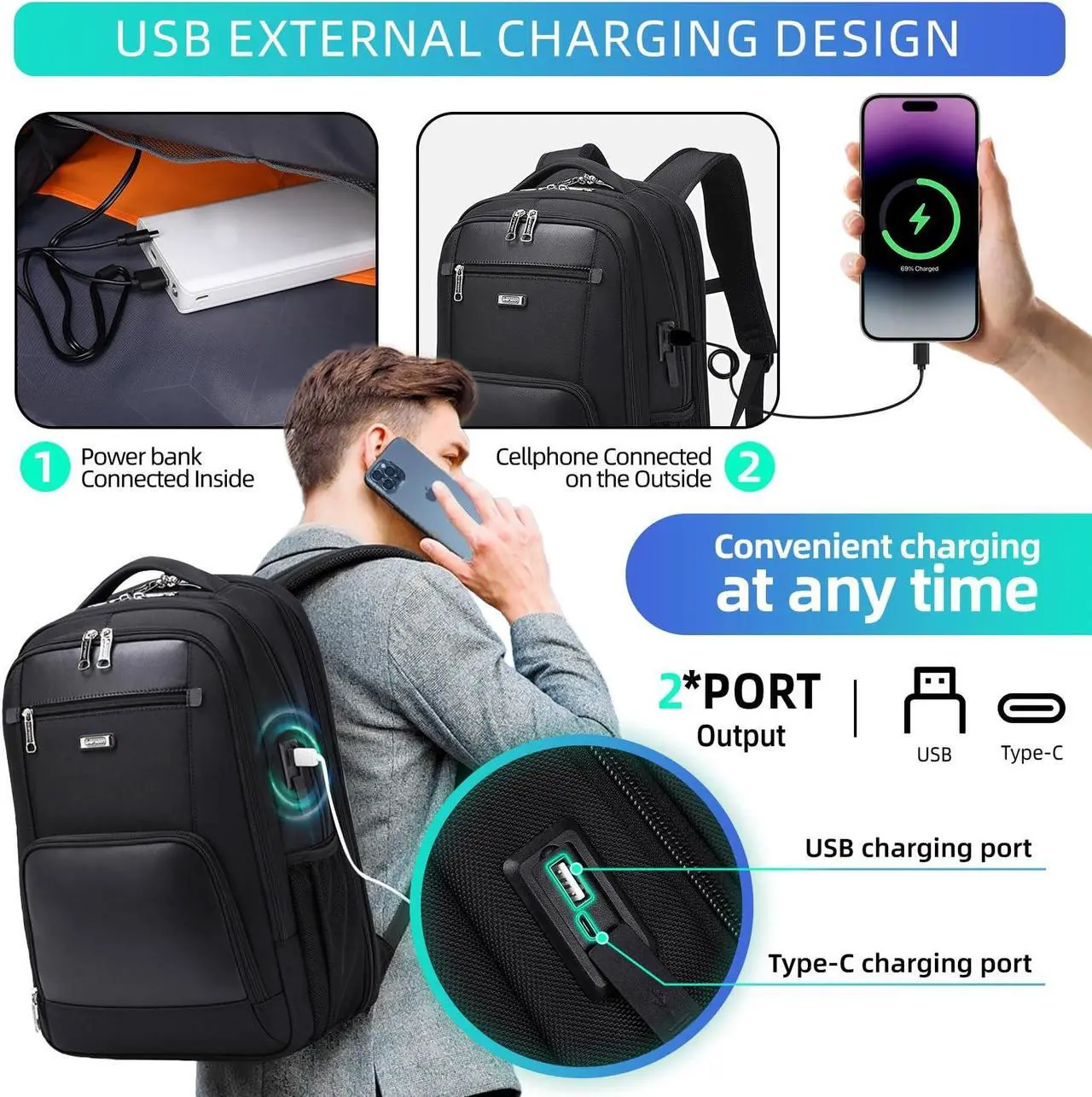 Alt view image 4 of 5 - SKvoen Travel Laptop Backpack for Men Women Black College Mens School Bookbag Men's Work Computer Backpack Business Traveling Back Pack with Charger 17 Inch Laptop Compartment Luggage strap
