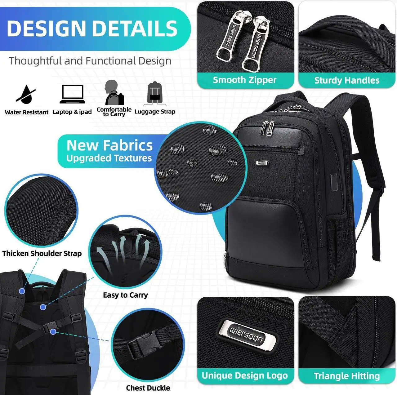 Alt view image 5 of 5 - SKvoen Travel Laptop Backpack for Men Women Black College Mens School Bookbag Men's Work Computer Backpack Business Traveling Back Pack with Charger 17 Inch Laptop Compartment Luggage strap