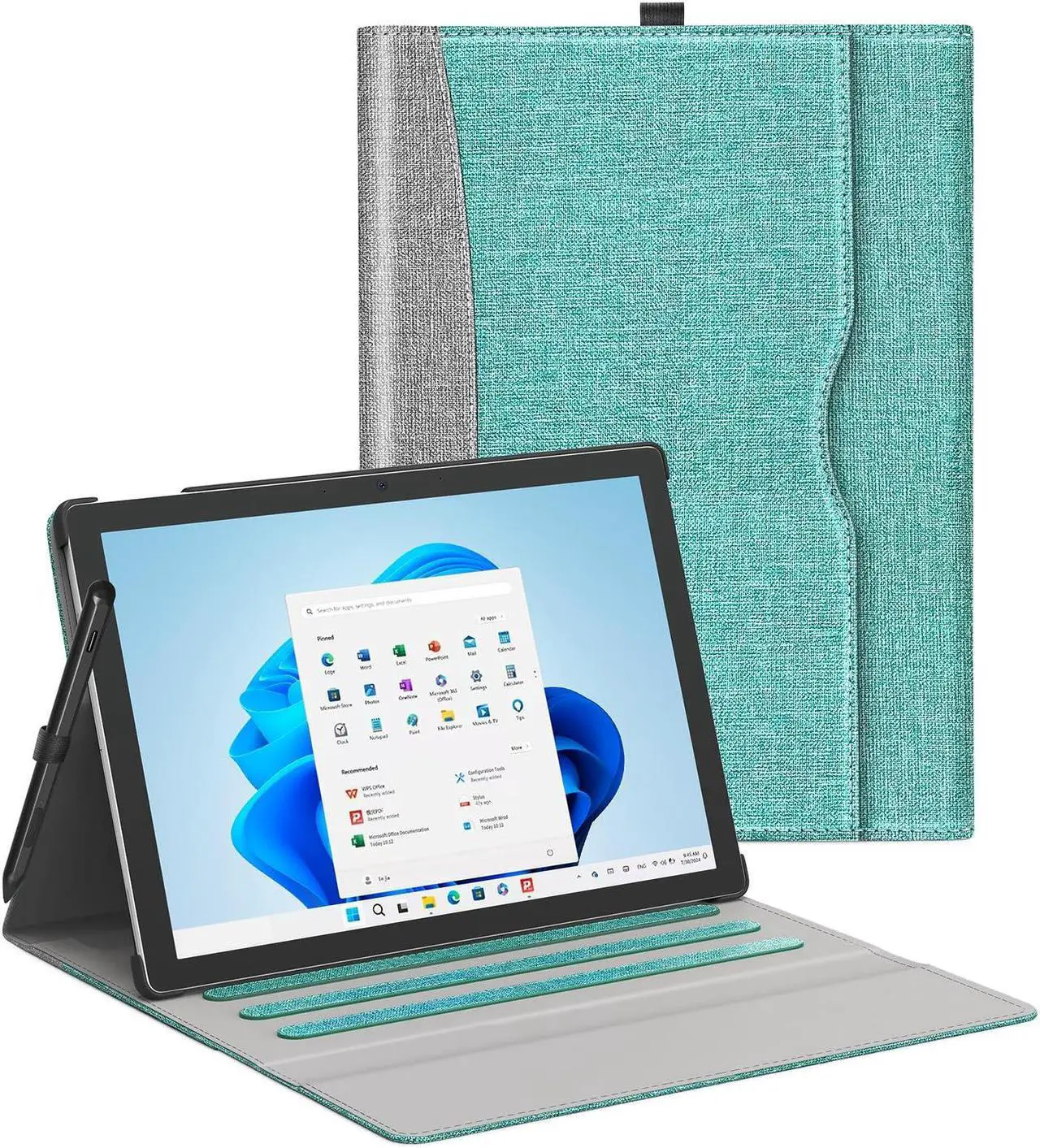Main image of SSS·GRGB Case fit 13 Inch Microsoft Surface Pro 11/10/9/8, Multiple Angle Viewing Portfolio Business Cover with Stylus Holder & Pocket, Compatible with Type Cover Keyboard & Dock, Cyan
