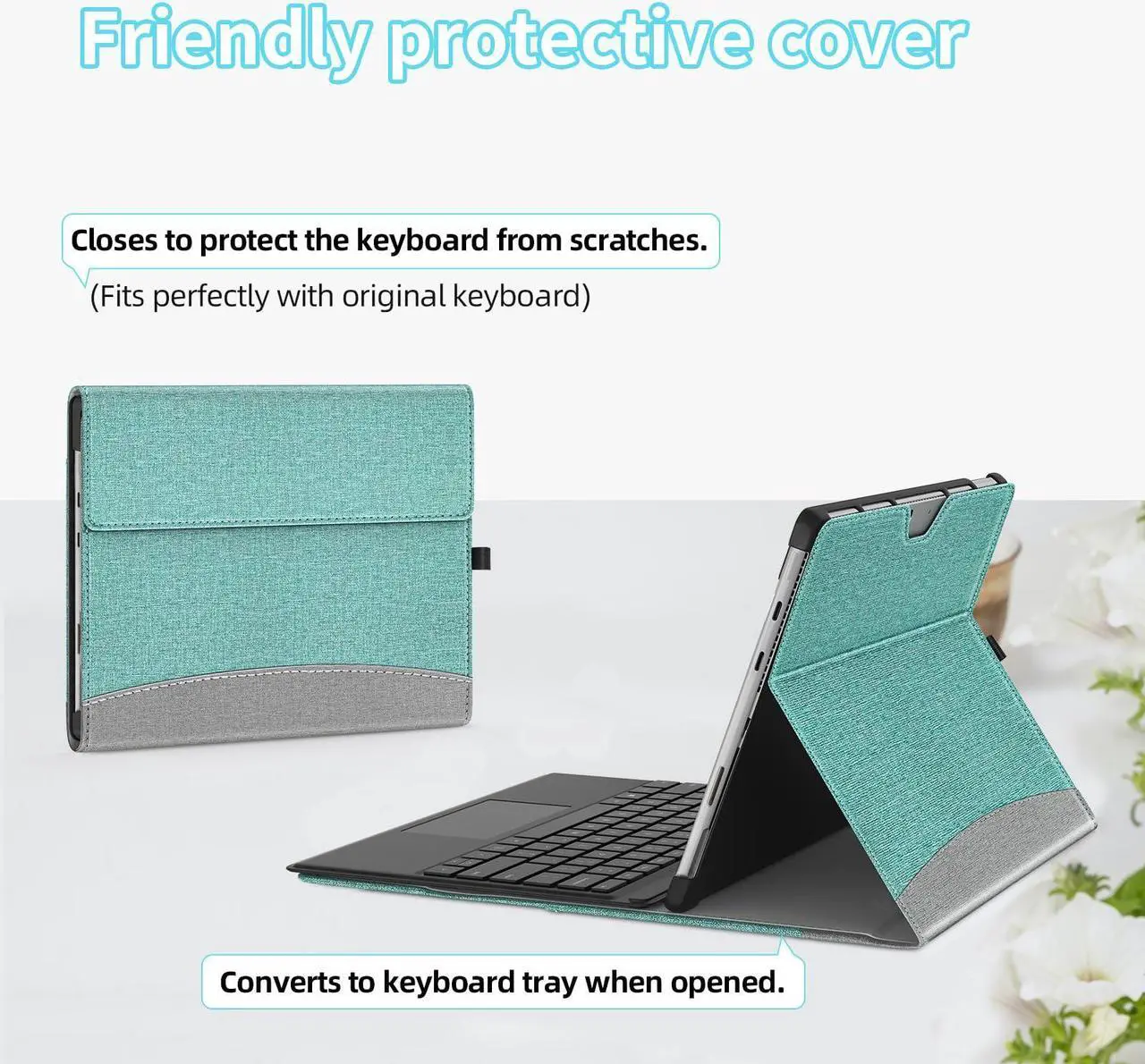Alt view image 5 of 5 - SSS·GRGB Case fit 13 Inch Microsoft Surface Pro 11/10/9/8, Multiple Angle Viewing Portfolio Business Cover with Stylus Holder & Pocket, Compatible with Type Cover Keyboard & Dock, Cyan