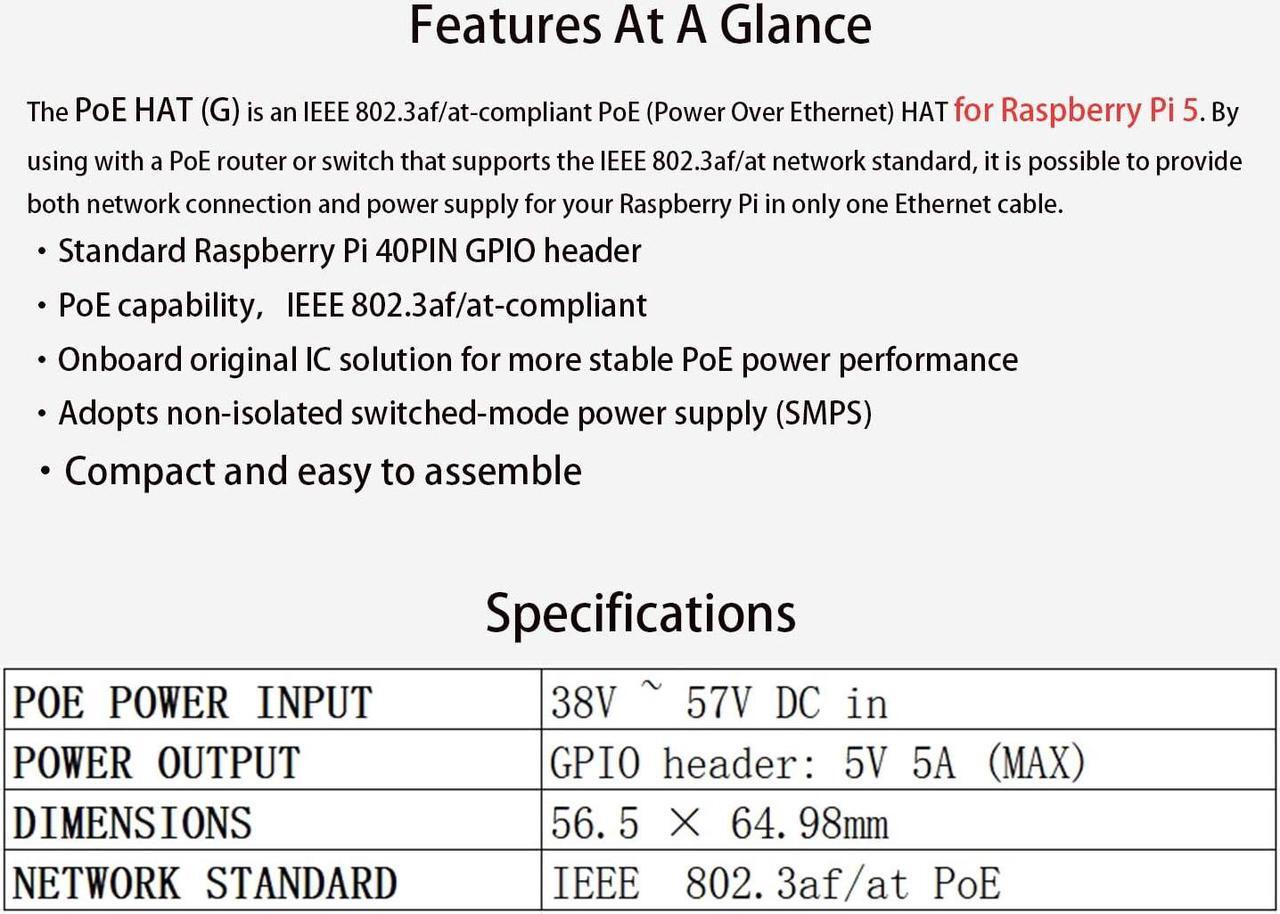 Alt view image 4 of 5 - PoE HAT for Raspberry Pi 5, Power Over Ethernet HAT for Raspberry Pi 5, 5V 5A 25W Output, Support IEEE 802.3af/at-Compliant Network Standard, Pi 5 PoE HAT Comes with Raspberry Pi 5 Official Case