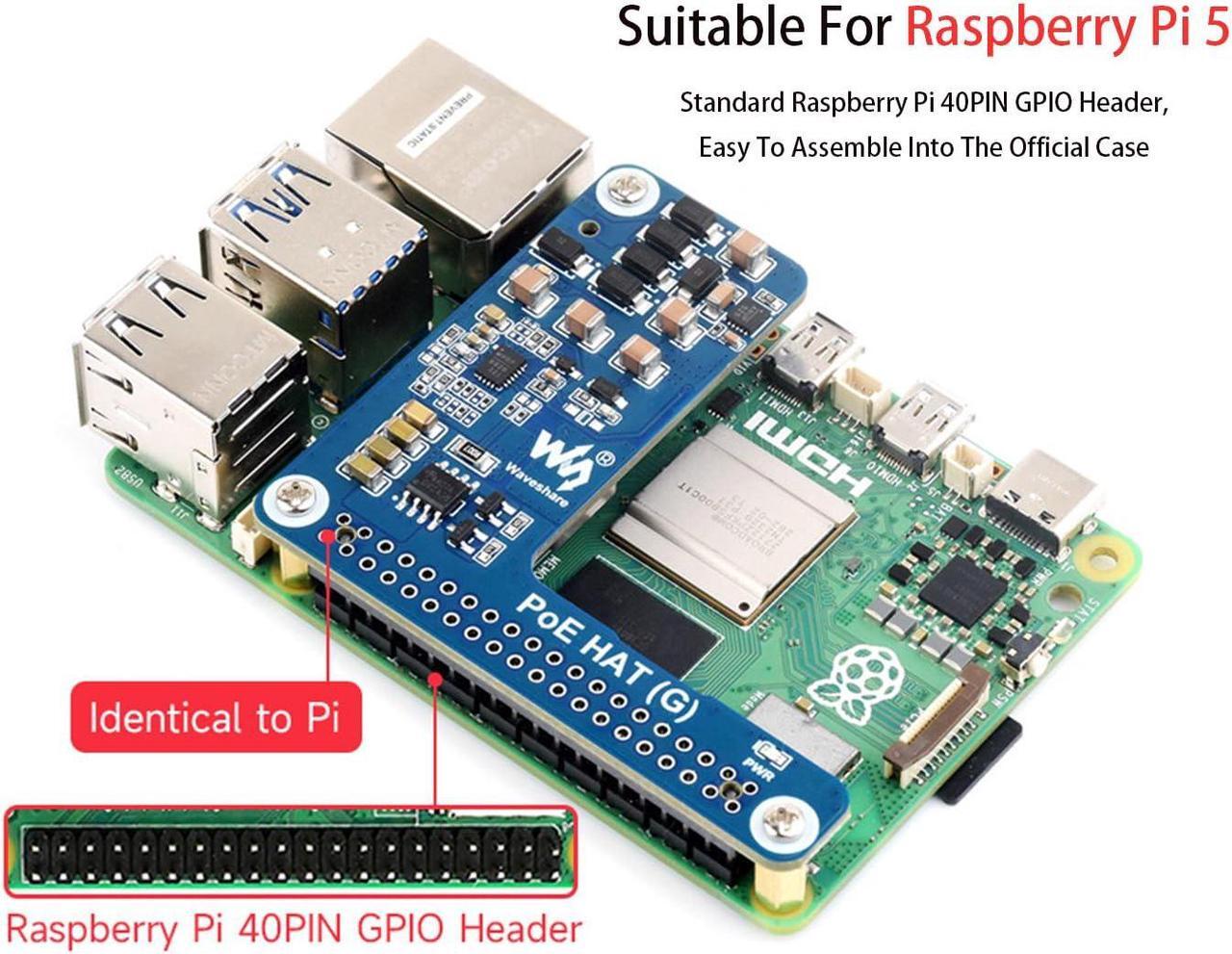 Alt view image 3 of 5 - PoE HAT for Raspberry Pi 5, Power Over Ethernet HAT for Raspberry Pi 5, 5V 5A 25W Output, Support IEEE 802.3af/at-Compliant Network Standard, Pi 5 PoE HAT Comes with Raspberry Pi 5 Official Case