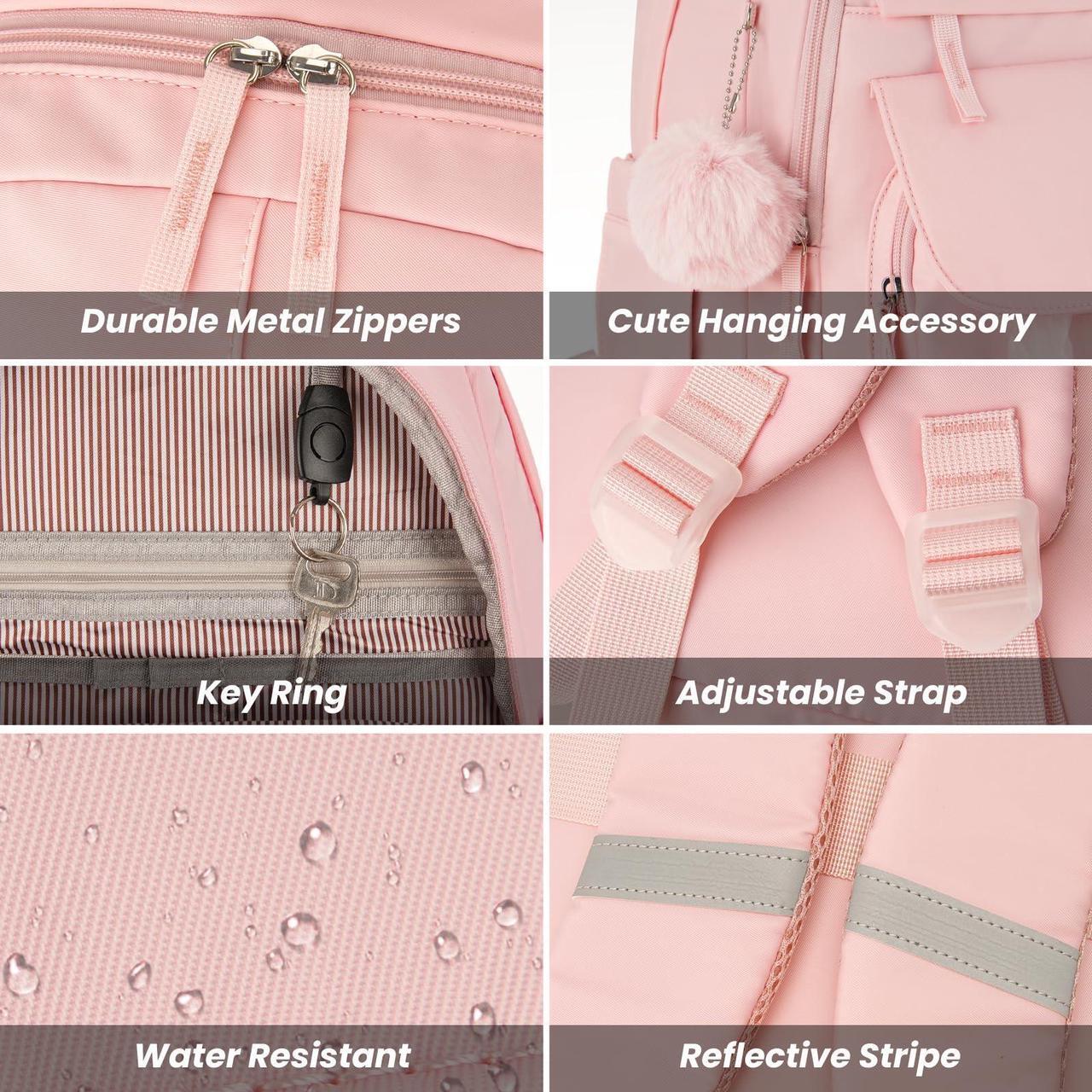 Alt view image 4 of 5 - WINDARS School Backpack for Teen Girls, Cute College Backpacks for Women Students Aesthetic Bookbag Large 15.6 Inch Laptop Bag Middle School Travel Back Pack (Pink)