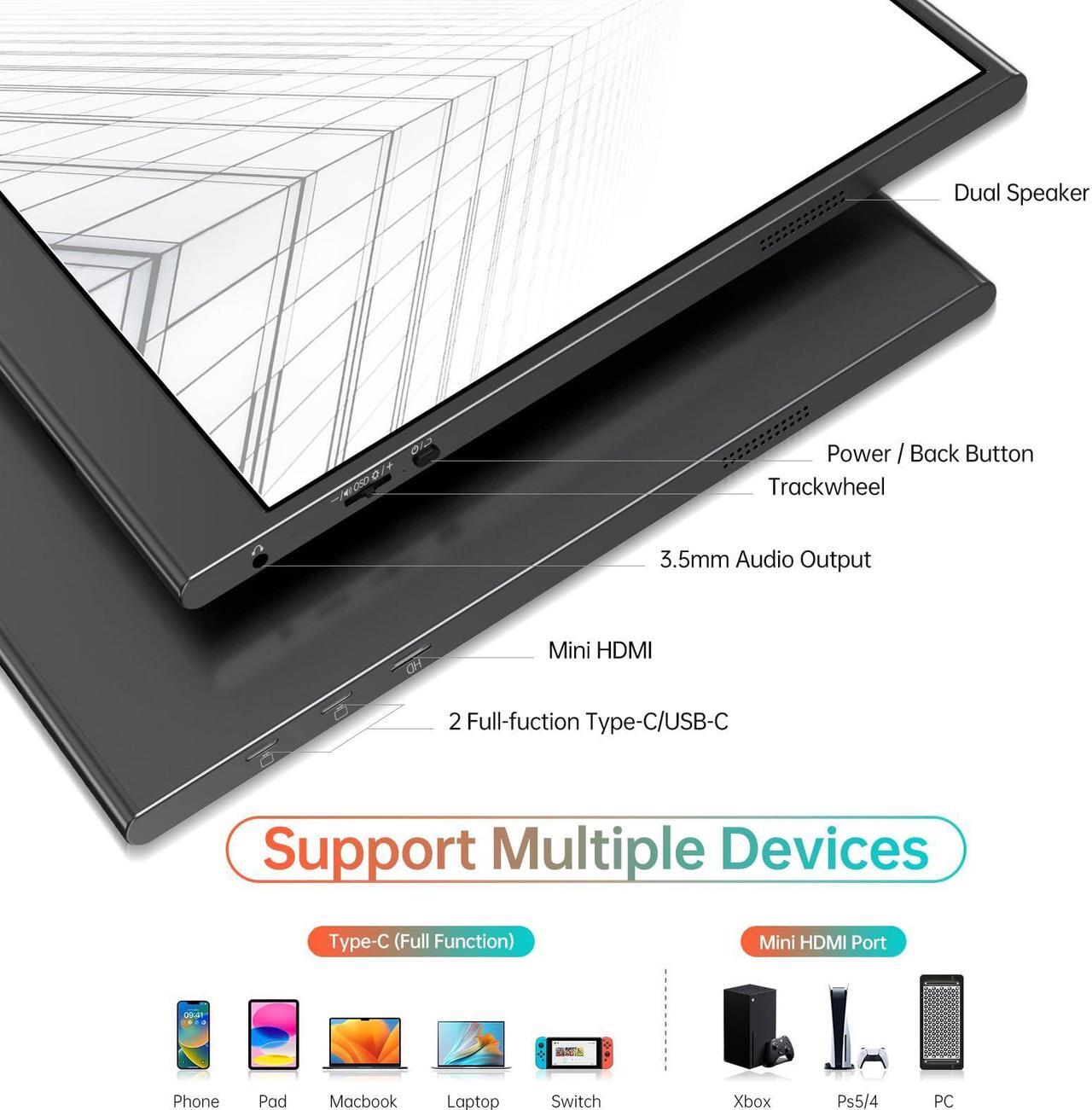 Alt view image 4 of 4 - WGK True 4K Portable Monitor - 15.6inch UHD 3840x2160 100% sRGB USB-C HDMI External Second Monitor Portable IPS Screen Computer Display with Speakers for Laptop MacBook Switch PS5/4 Xbox