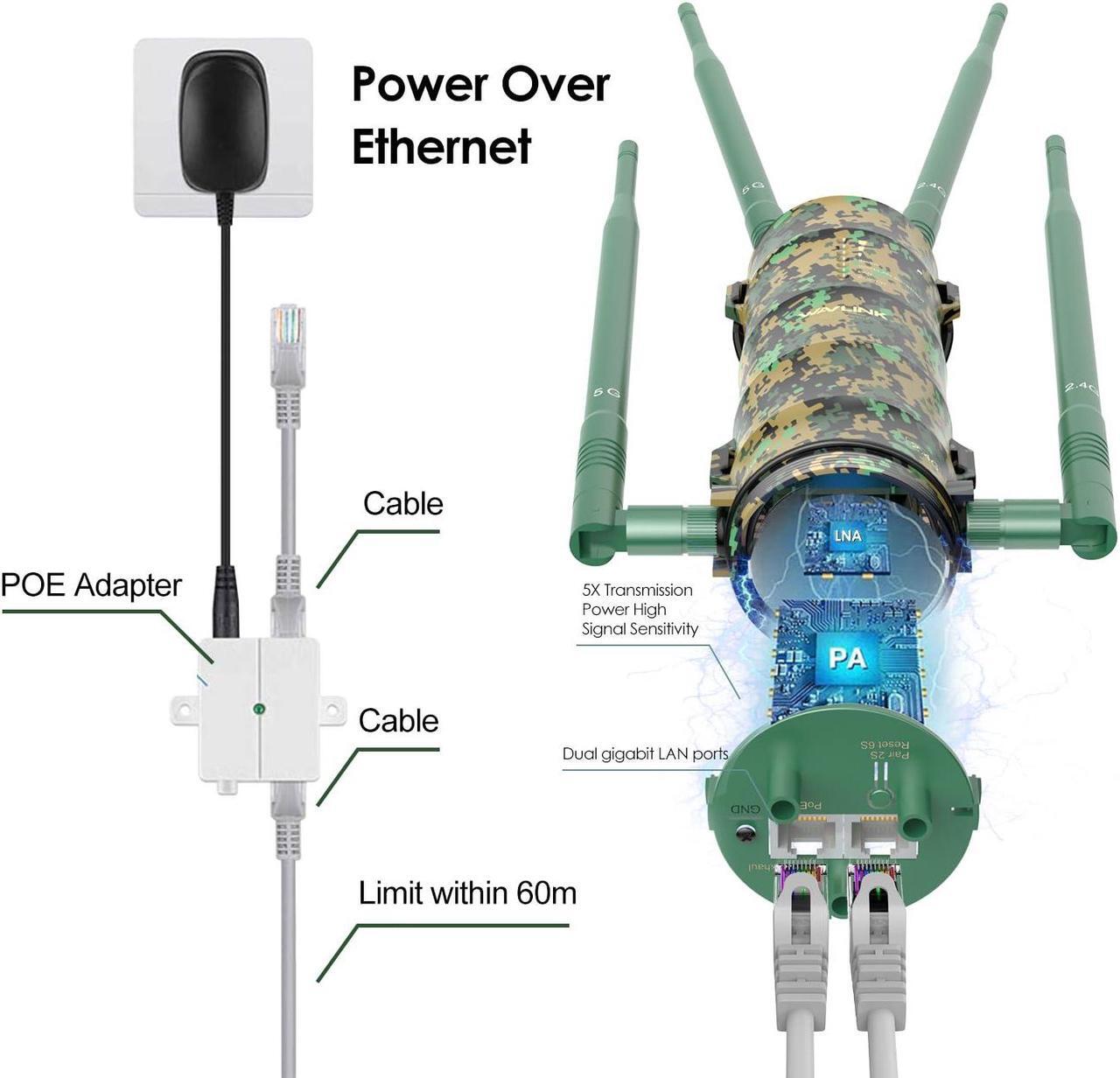 Alt view image 4 of 5 - WAVLINK Outdoor WiFi Extender AC1200 Wireless Access Point with Active POE, High Power Dual Band 2.4G+5G Weatherproof Outdoor WiFi Repeater WiFi Range Extender,Mesh Extender 4x7dBi Omni Antennas