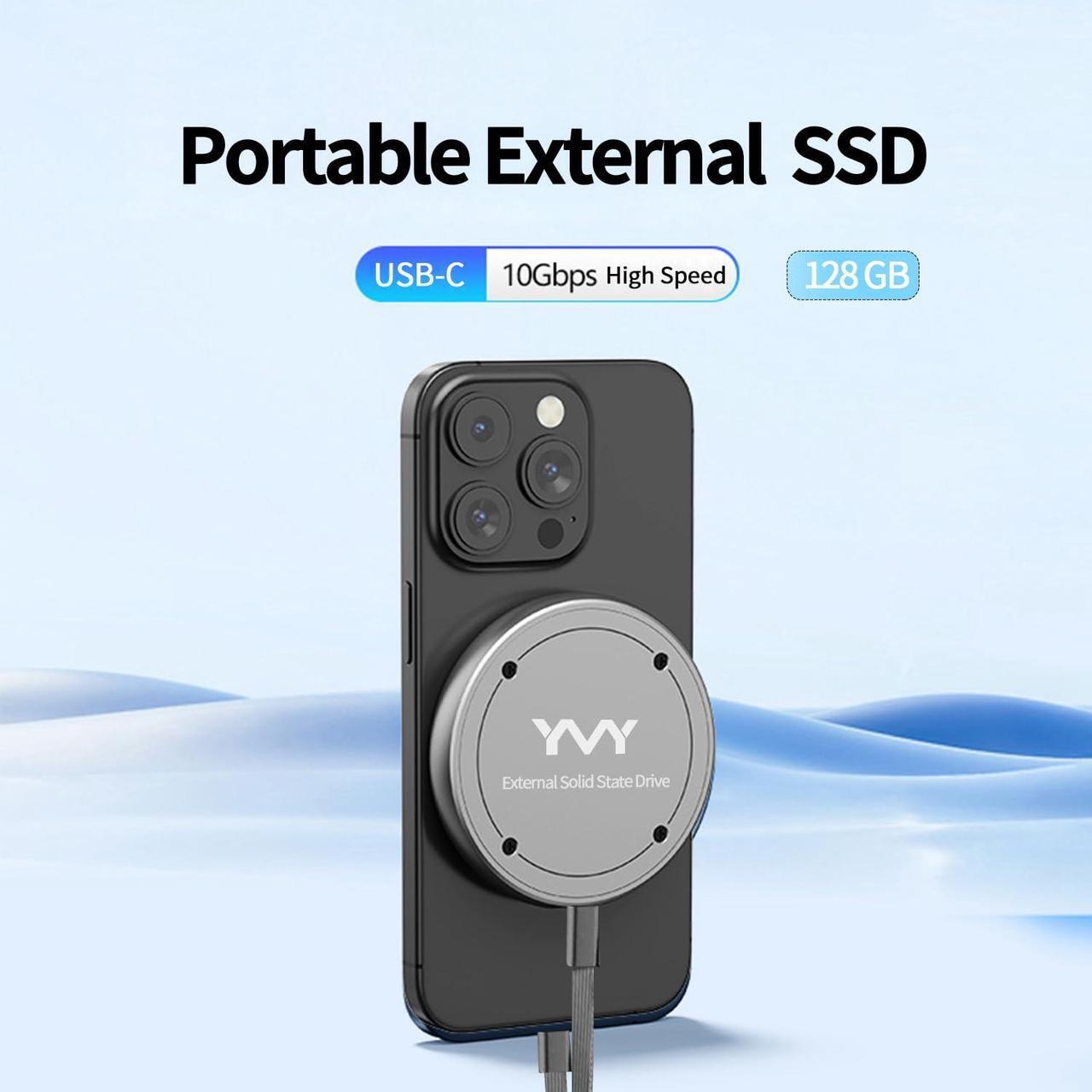 Alt view image 2 of 5 - YMY Portable Magnetic External SSD 128GB, 10Gbps Ultra Speed External Solid State Drive, USB C SSD for Storage and Backup Compatible with Laptop, Mac, TV, iPhone 15 Pro, Type C Smartphones etc