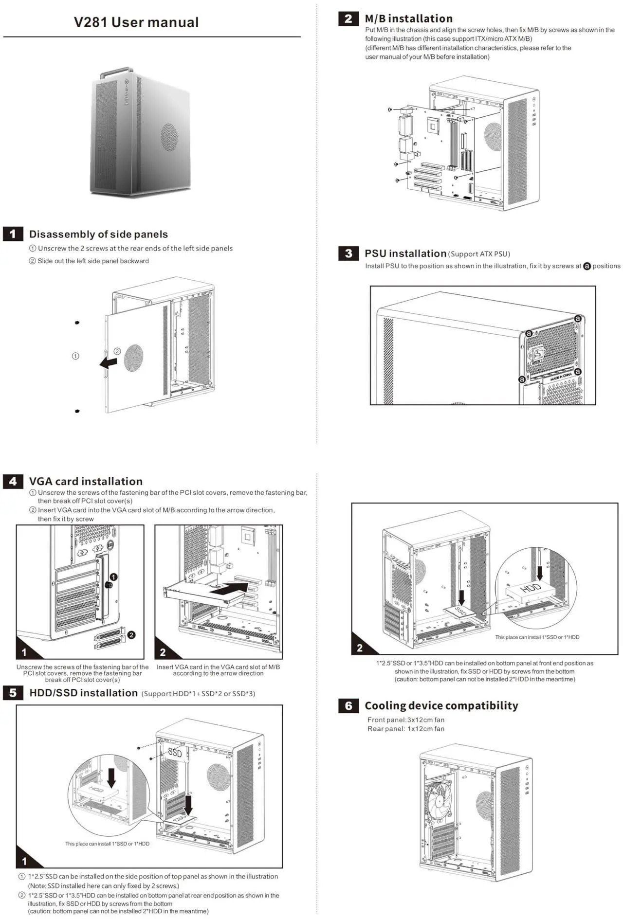 Alt view image 2 of 5 - V281 Micro ATX/ITX Computer Case,Multifunctional Pc Case with Handle, Spcc Side Panel Business case, Support 300mm GPU 165mm CPU Cooler (Black)