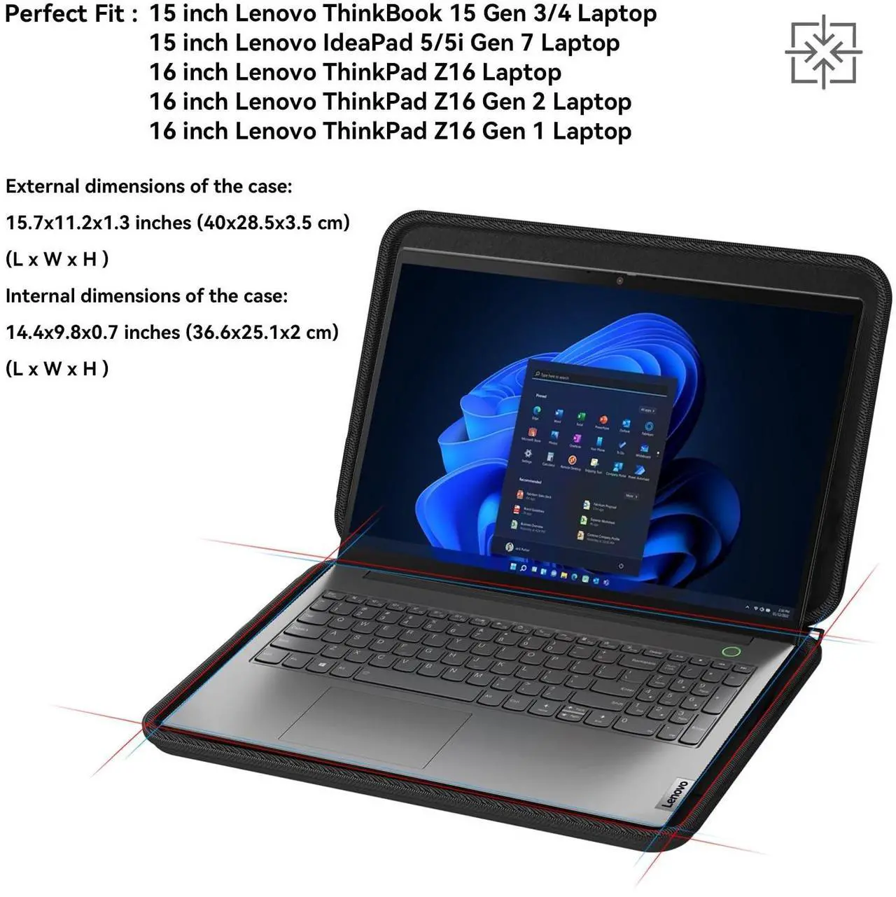 Alt view image 2 of 5 - Smatree Hard EVA Protective Sleeve Compatible for 15.6 inch Lenovo LOQ Essential Gen 9, for 15 inch Lenovo ThinkBook 15 Gen 3/4, Lenovo IdeaPad 5/5i Gen 7, for 16 inch Lenovo ThinkPad Z16 Case (A1600)