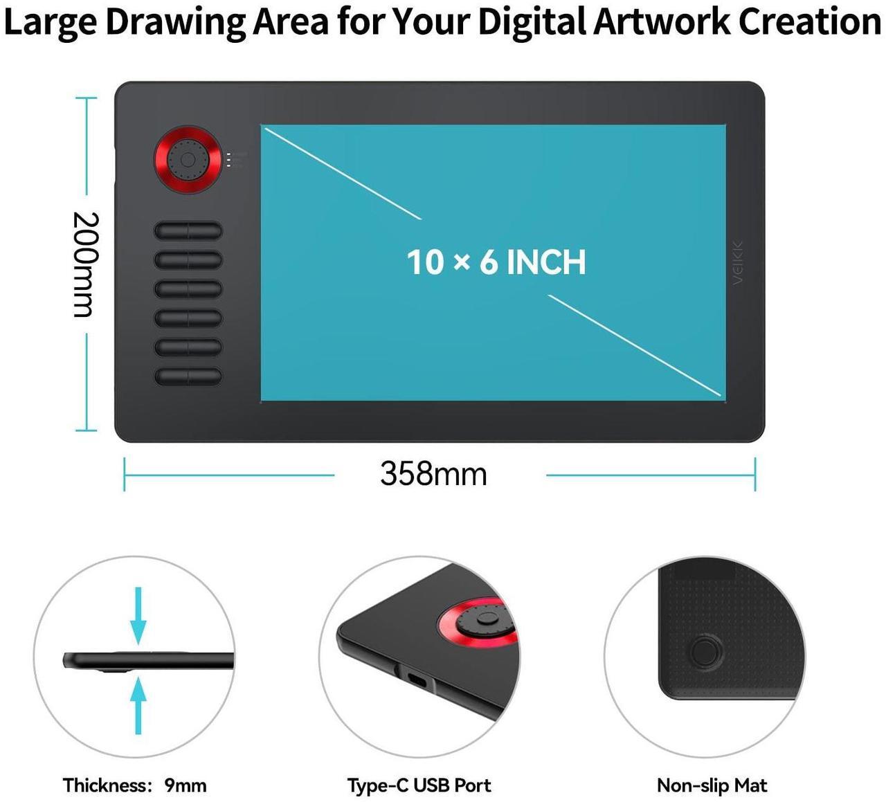 Alt view image 3 of 5 - Digital Drawing Tablet VEIKK A15Pro Graphics Pen Tablet 10 x 6 Inch Graphics Tablet with 12 Shortcut Keys and 1 Quick Dial,Supports Tilt Function,for MAC/Win/Linux/Android OS (RED)