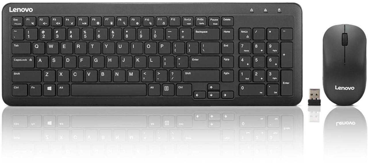 Main image of Lenovo 300 Wireless Combo Keyboard and Mouse, 2.4 GHz Nano USB-A Receiver, Batteries Included