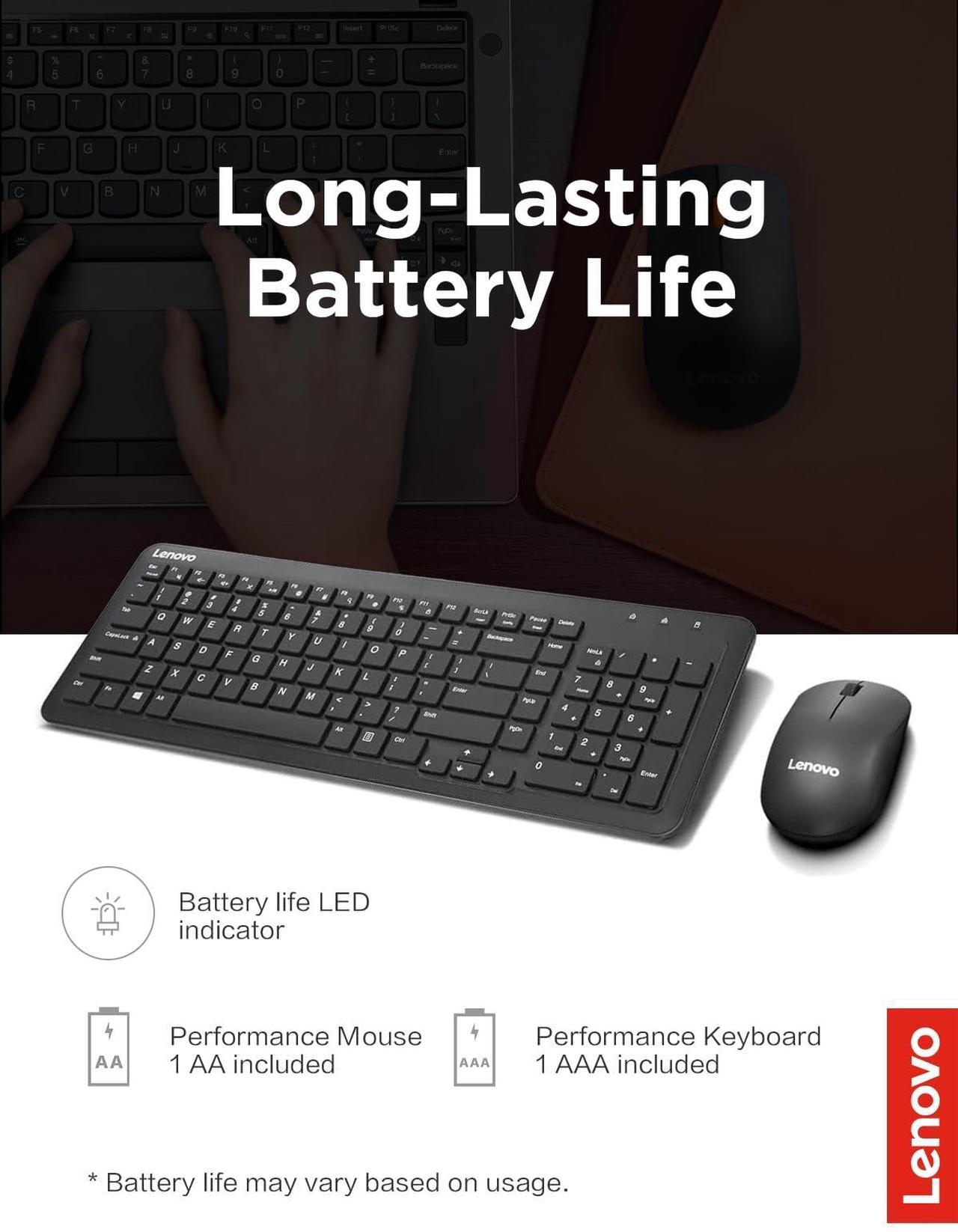 Alt view image 2 of 5 - Lenovo 300 Wireless Combo Keyboard and Mouse, 2.4 GHz Nano USB-A Receiver, Batteries Included