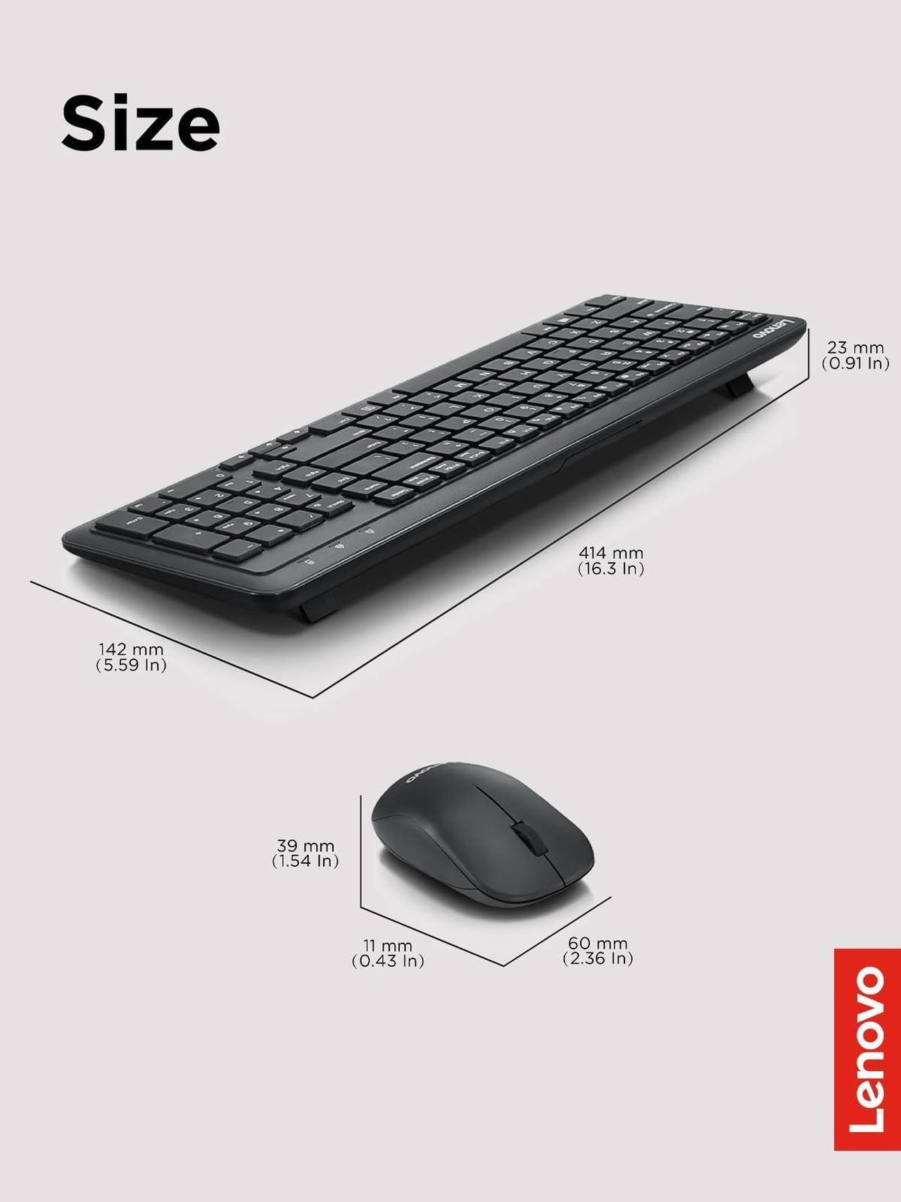 Alt view image 4 of 5 - Lenovo 300 Wireless Combo Keyboard and Mouse, 2.4 GHz Nano USB-A Receiver, Batteries Included