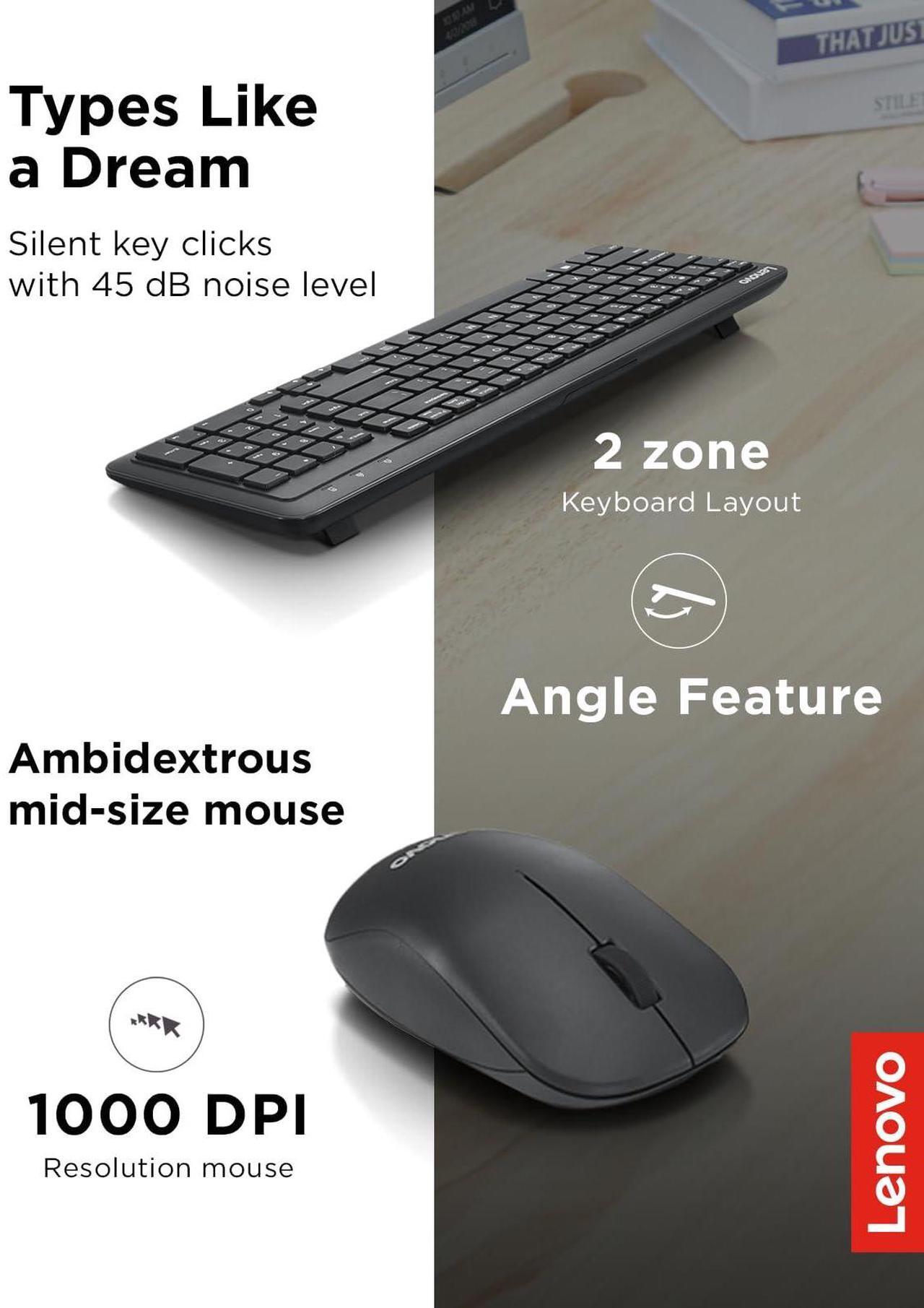 Alt view image 3 of 5 - Lenovo 300 Wireless Combo Keyboard and Mouse, 2.4 GHz Nano USB-A Receiver, Batteries Included