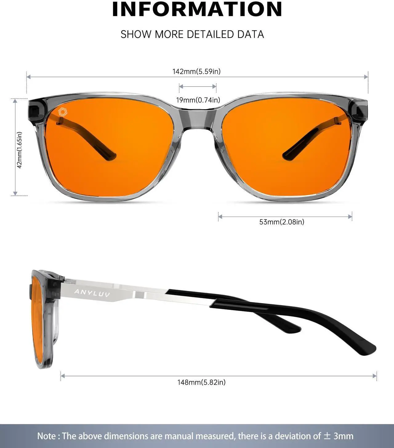 Alt view image 3 of 5 - ANYLUV Blue Light Glasses for Men, Computer Gaming Glasses men, Stylish Anti Eyestrain Blue Light Blocking Glasses Men