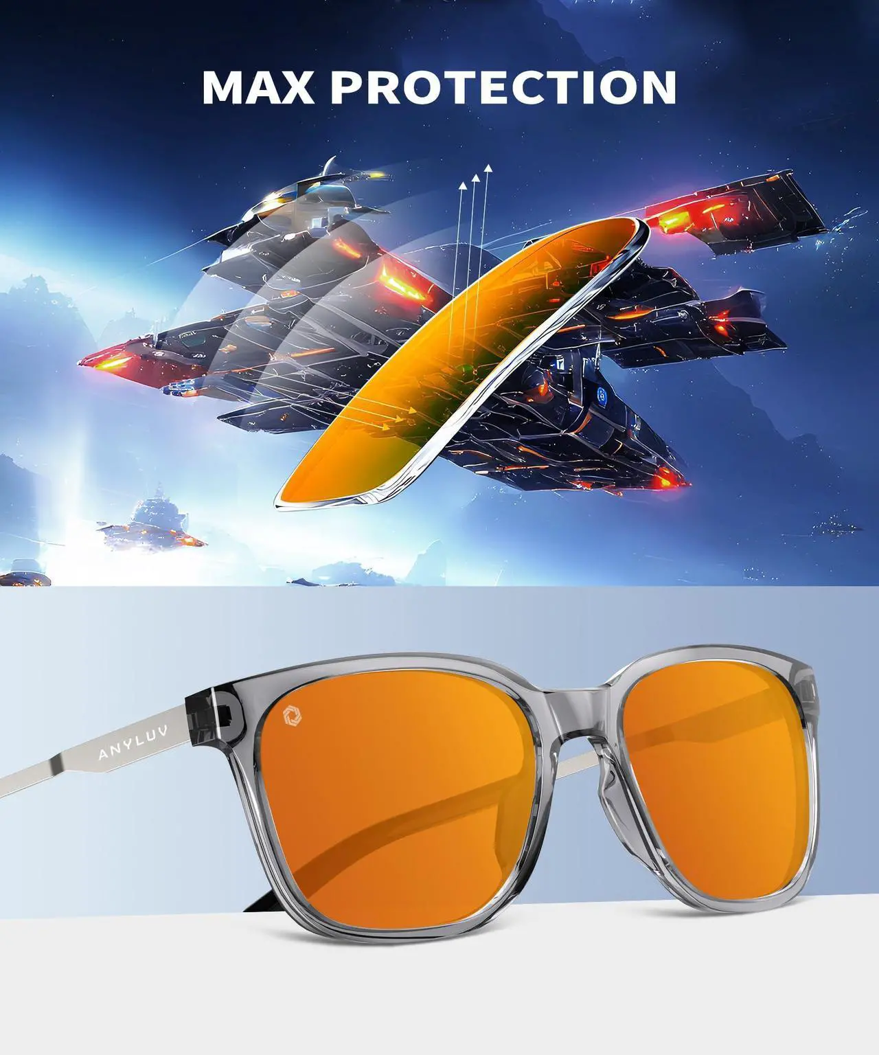 Alt view image 4 of 5 - ANYLUV Blue Light Glasses for Men, Computer Gaming Glasses men, Stylish Anti Eyestrain Blue Light Blocking Glasses Men