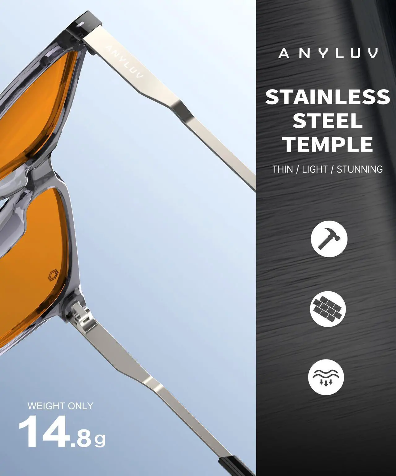 Alt view image 5 of 5 - ANYLUV Blue Light Glasses for Men, Computer Gaming Glasses men, Stylish Anti Eyestrain Blue Light Blocking Glasses Men