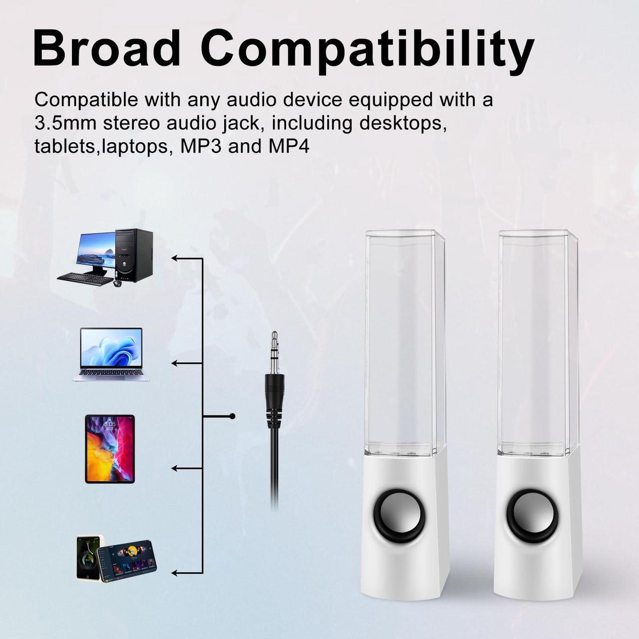 Alt view image 5 of 5 - Aolyty Colorful LED Water Speaker with Dancing Fountain Light Show Sound for PC, MP3 Player, Laptops(White)