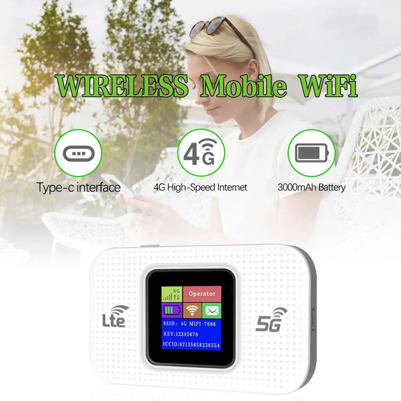 Alt view image 2 of 5 - Bewinner 4G LTE Portable Router Color Screen, 300Mbps High Speed 4G Mobile Travel Router, Up to 10 Devices, USB Powered, 4G B1/3/5/8/38/39/40/41, White, Bewinner0dgr5vey28