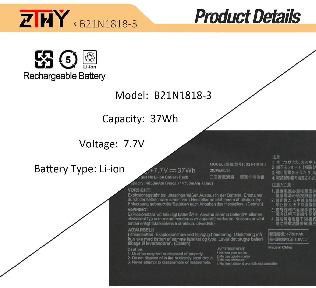 Alt view image 3 of 5 - B21N1818-3 Battery Replacement for Asus VivoBook X415 X415DA X415DAP X415EA X415EP X415FA X415FAC X415JA X415JAB X415JP X415MA R565 R565E R565EA R565EP R565J R565JA R565JF R565JP R565FA R565M R565MA
