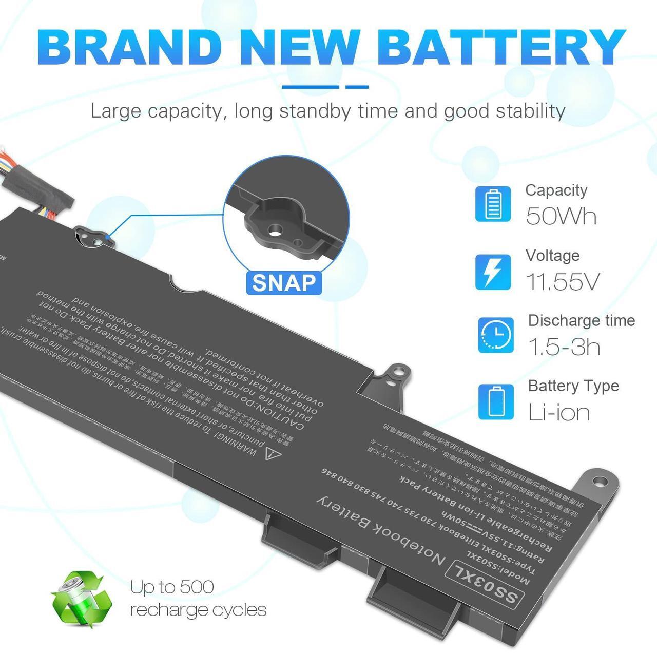 Alt view image 3 of 5 - SS03XL 933321-855 Battery for Hp EliteBook 840 g5 g6,EliteBook 730 735 740 745 830 836 840 846 G5 G5 ZBook 14U G5 G6 Series SS03050XL-PL 932823-171 HSN-113C-4 932823-421 HSN-112C HSTNN-IB8C