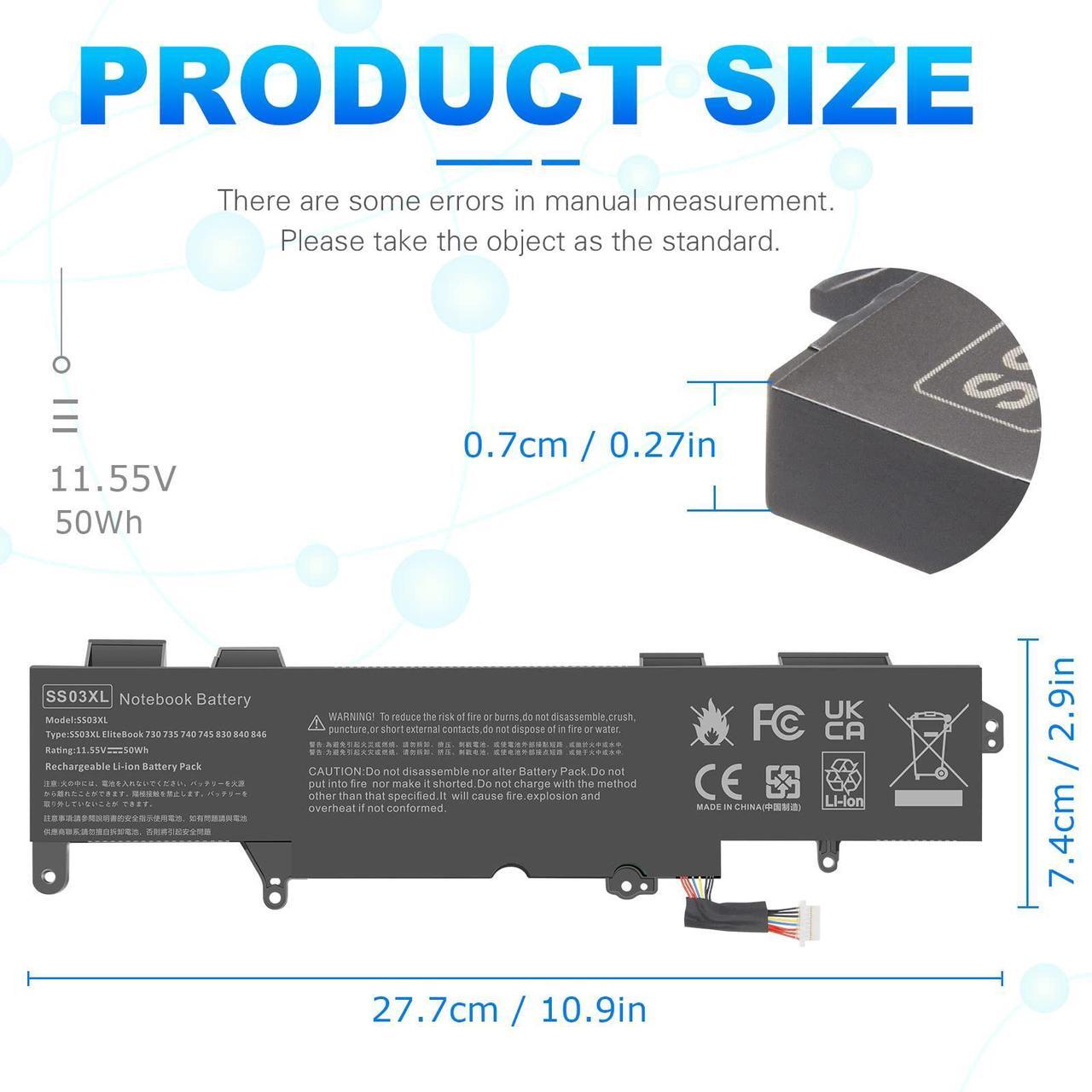 Alt view image 2 of 5 - SS03XL 933321-855 Battery for Hp EliteBook 840 g5 g6,EliteBook 730 735 740 745 830 836 840 846 G5 G5 ZBook 14U G5 G6 Series SS03050XL-PL 932823-171 HSN-113C-4 932823-421 HSN-112C HSTNN-IB8C