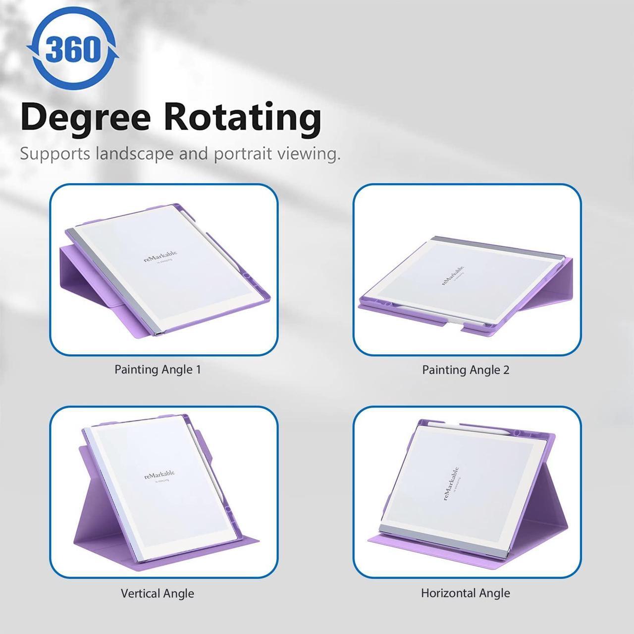 Alt view image 3 of 5 - ENET-CASE Case for Remarkable 2 Paper Tablet- Multi-Viewing Adjustable Folding Book Folio Cover - with Built-in Pen Holder - for 10.3" 2020 Released (Purple)