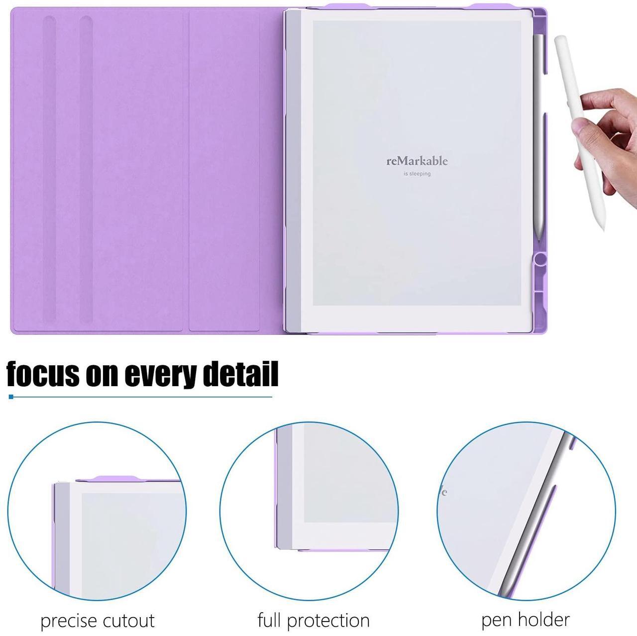 Alt view image 5 of 5 - ENET-CASE Case for Remarkable 2 Paper Tablet- Multi-Viewing Adjustable Folding Book Folio Cover - with Built-in Pen Holder - for 10.3" 2020 Released (Purple)