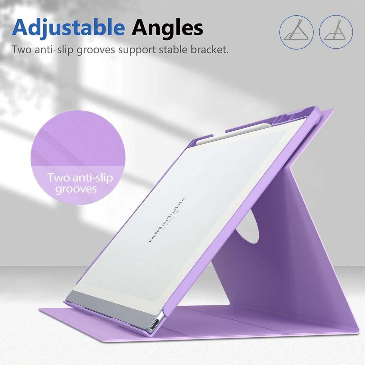 Alt view image 4 of 5 - ENET-CASE Case for Remarkable 2 Paper Tablet- Multi-Viewing Adjustable Folding Book Folio Cover - with Built-in Pen Holder - for 10.3" 2020 Released (Purple)