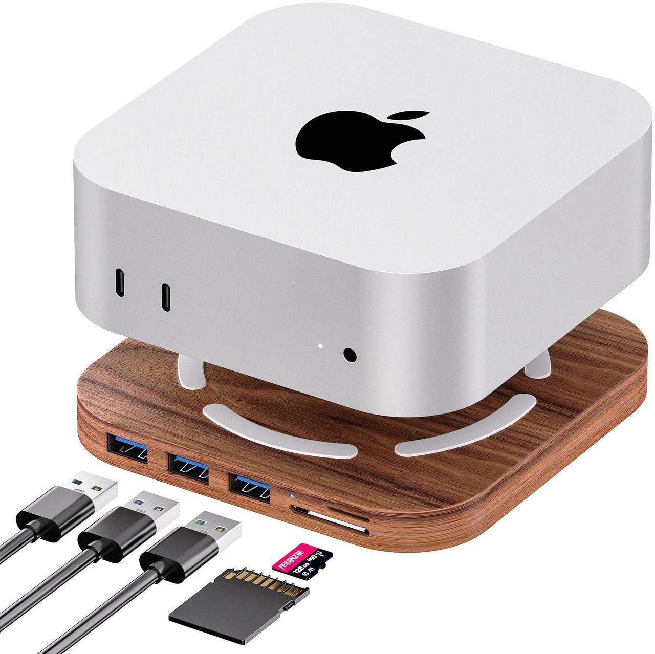 Main image of FEIFANZHE 2024 Mac Mini Dock, Mac Mini M4 hub with 3X USB 3.0, SD/TF 3.0 Card Readers, 5Gbps Data Transfer M4/M4 Pro Docking Station Accessories, Walnut Wood Material-FM4-H