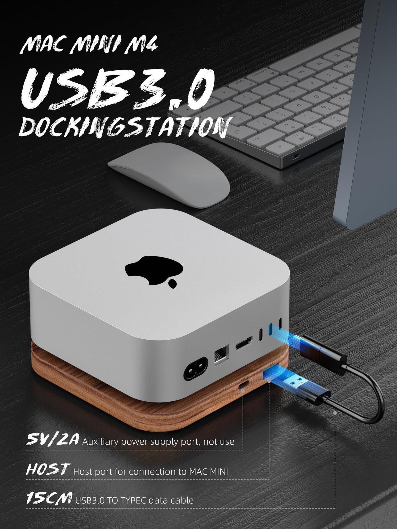 Alt view image 4 of 5 - FEIFANZHE 2024 Mac Mini Dock, Mac Mini M4 hub with 3X USB 3.0, SD/TF 3.0 Card Readers, 5Gbps Data Transfer M4/M4 Pro Docking Station Accessories, Walnut Wood Material-FM4-H