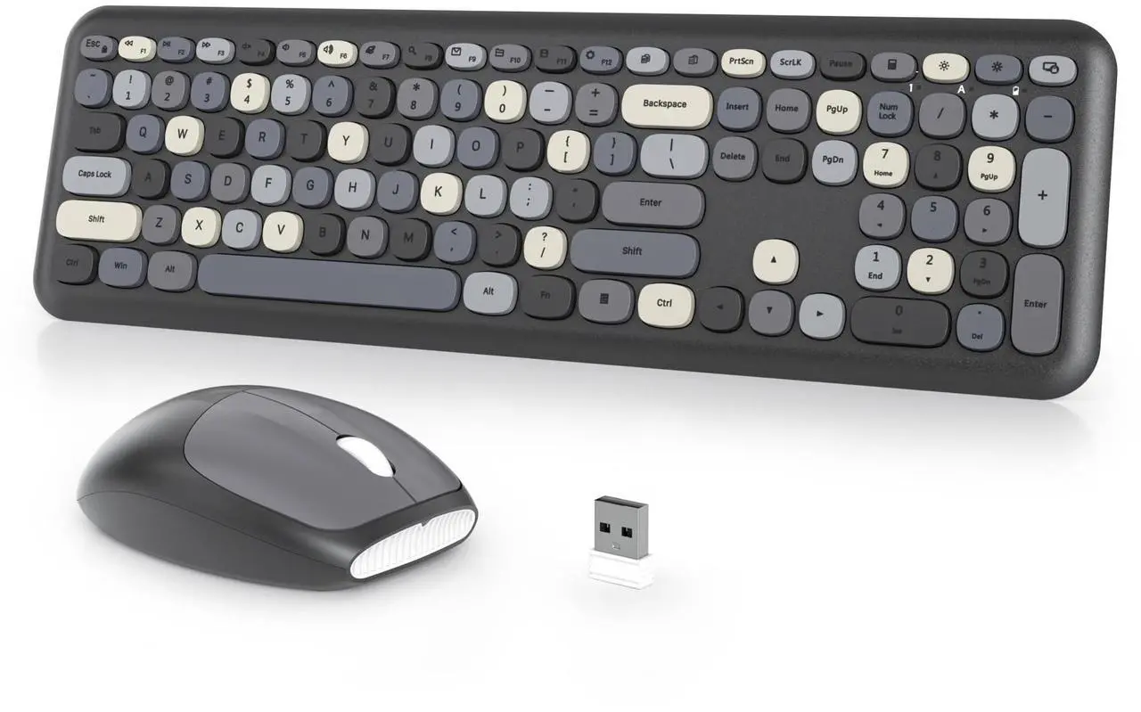 Main image of iTastatur Typewriter Wireless Keyboard and Mouse Combo,2.4G Office 104 Keys Full-Sized Retro Punk Keyboard,Cute Black with Round Keycaps for Laptop PC Desktops (Black Mix)