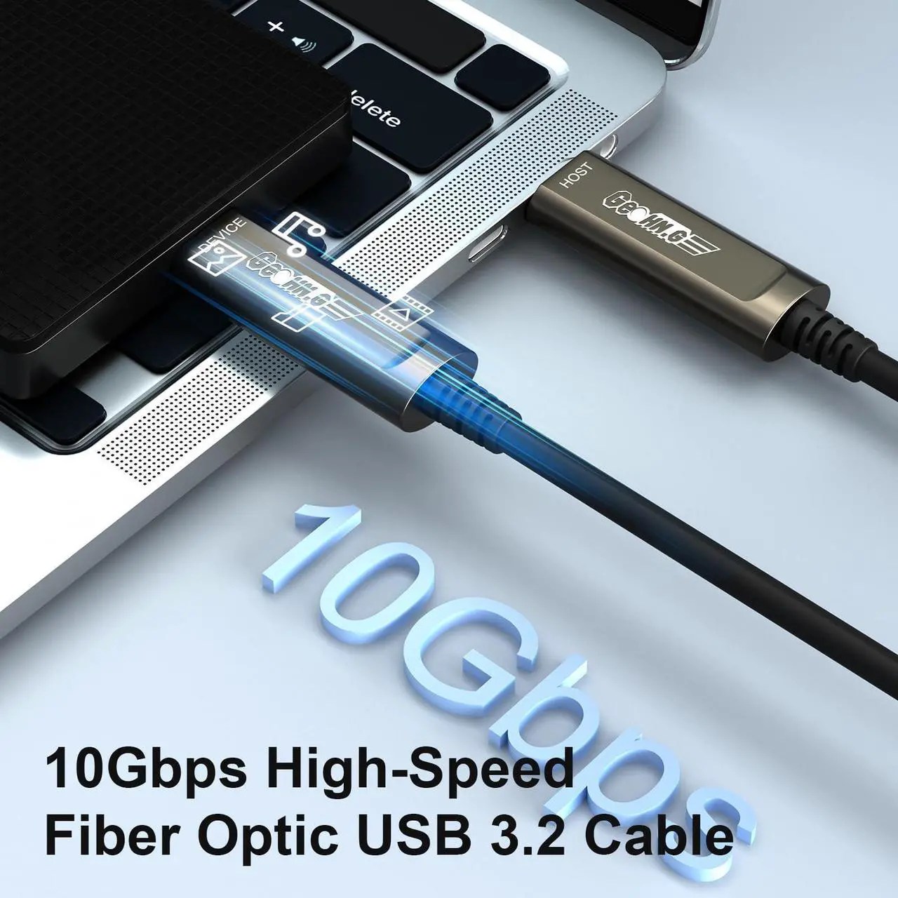 Alt view image 2 of 5 - GeoHN.G USB C to C Fiber Optic Cable 10M/33FT, USB 3.2 10Gbps Long Distance Data Transfer USB C Extension Cable for VR, Camera, Mini PC, Laptop, Webcam, Printer and More