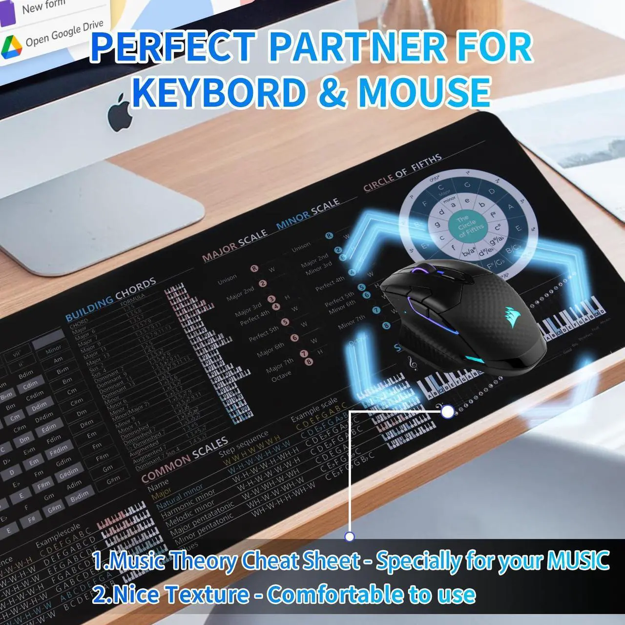 Alt view image 3 of 5 - Music Theory Cheat Sheet Mousepad, Piano Cheat Sheet Beginners,Music Theory Large Size Desk Mat, Musical Cheat Sheet Mouse Pad, Chords, Musical,Scale, Circle of Fifths, Studio, Sight Reading Chart