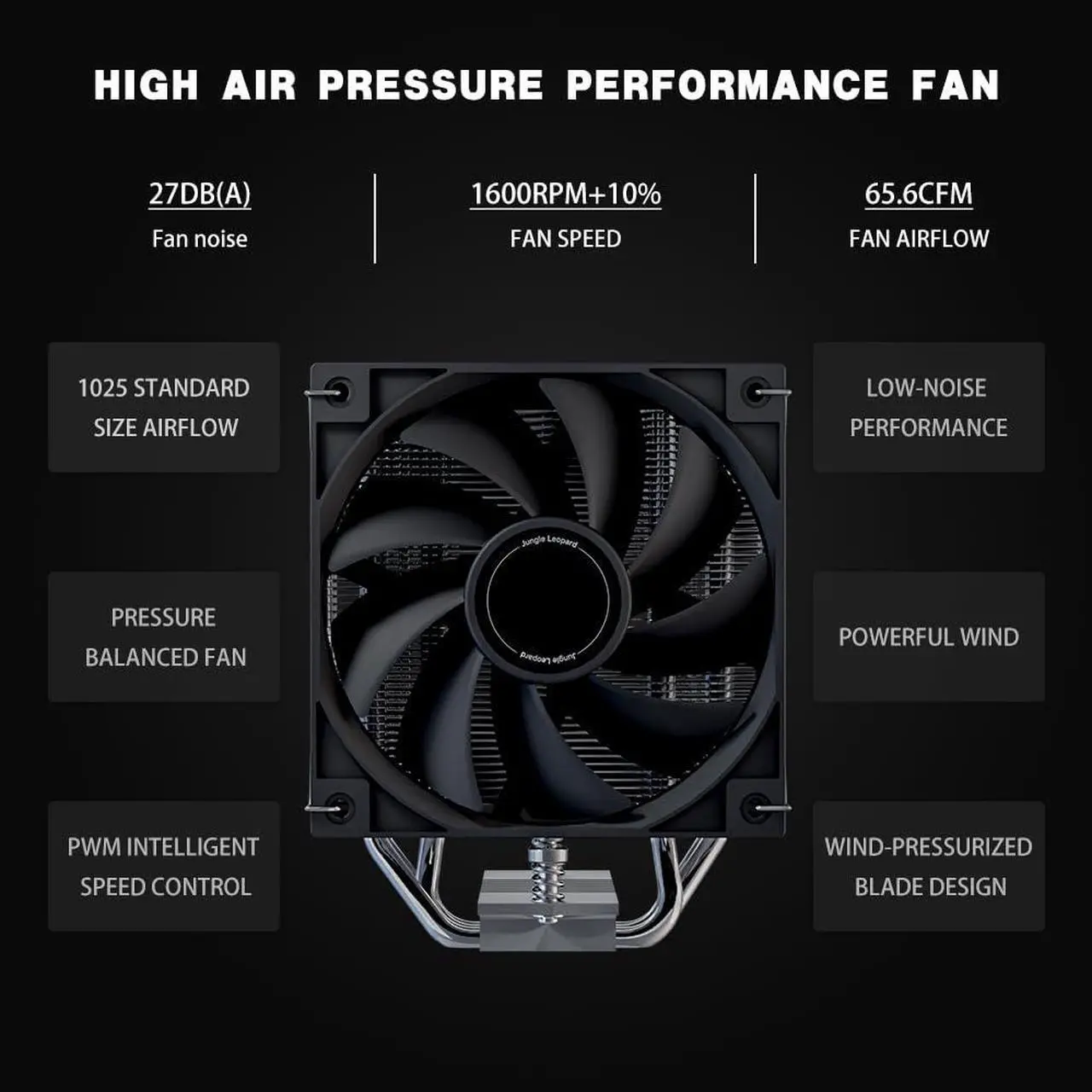 Alt view image 3 of 5 - Jungle Leopard AF401 Digital CPU Cooler, 4 Heat Pipe Direct Touch Process, HDB Bearing 120x120x25mm PWM Fan 1600RPM Air Cooler 220W TDP, Suitable for AMD AM4/AM5 & Intel LGA 1700/1200/115X